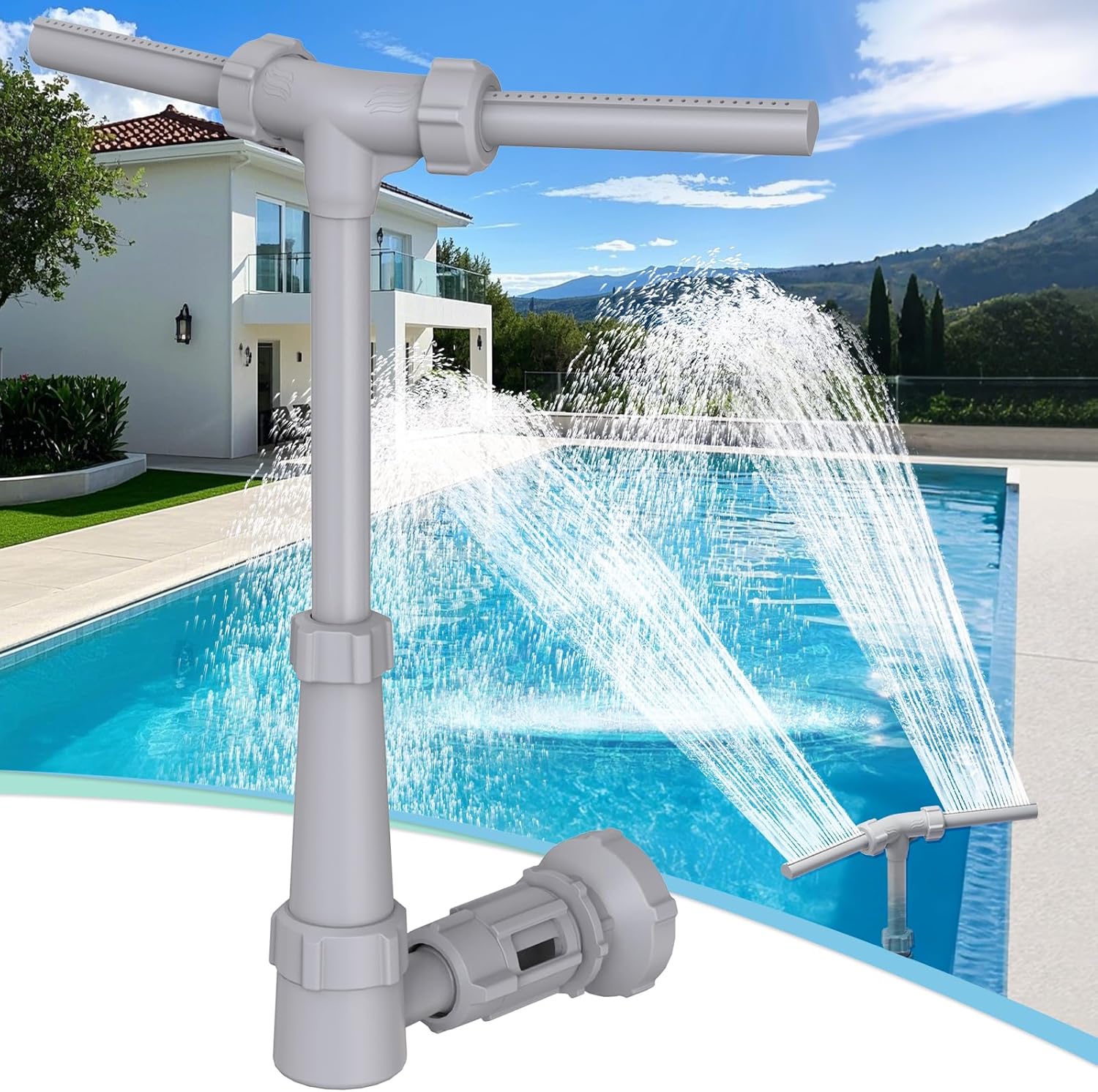CECEFIN Swimming Pool Fountains Waterfall - for Above Ground/Inground Pool, Dual Spray Sprinkler, Telescopic Tube Adjustable 15-22", Outdoor Pool Accessories, Cooler & Relaxation, Water Fun on Summer C- Grey-telescopic Pool Fountain