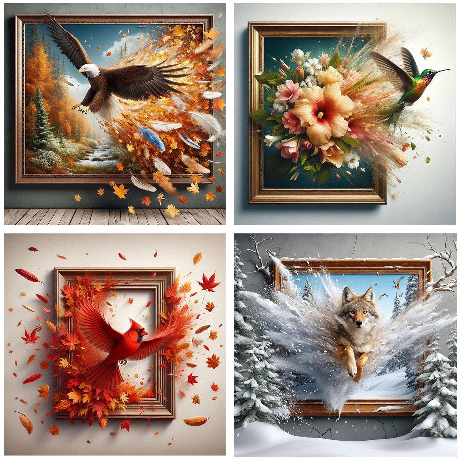 Poetrydraw Multicolor 4Pcs Animals Full Diy 5D Round Drill Diamond Art Painting Gem Art Home Decor 30X30cm (4)