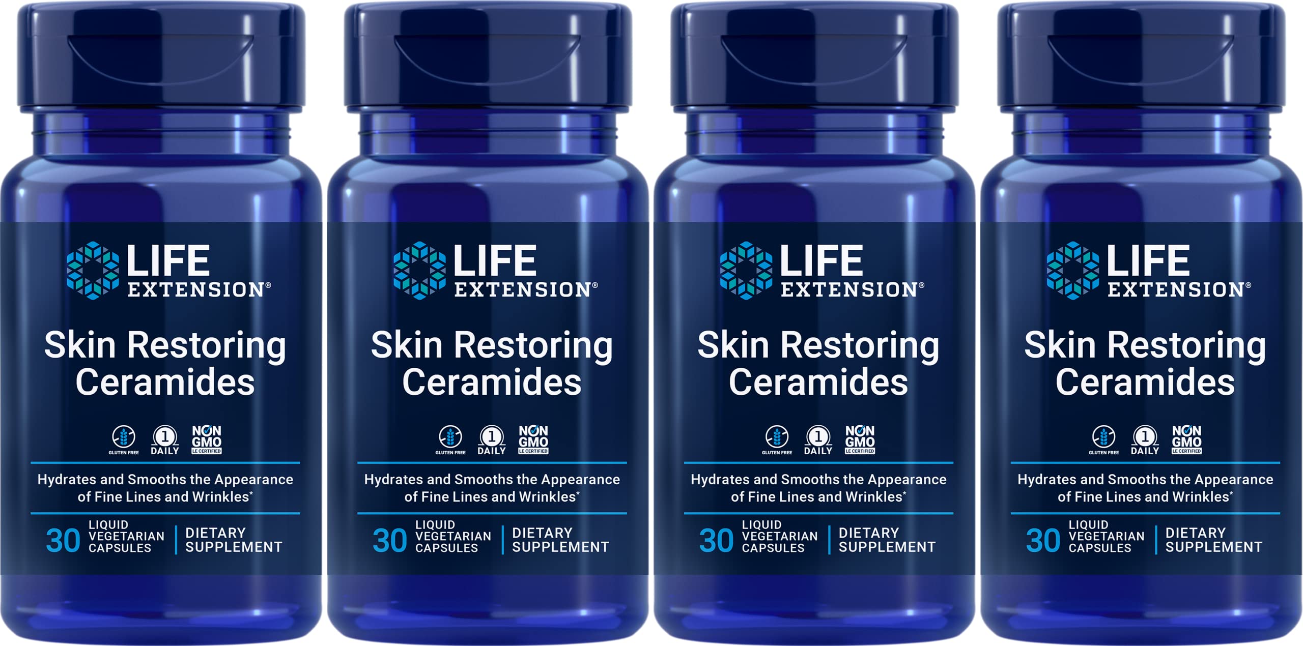 Life Extension Skin Restoring Ceramides, 30 Liquid Vegetarian Capsules (Pack of 4)