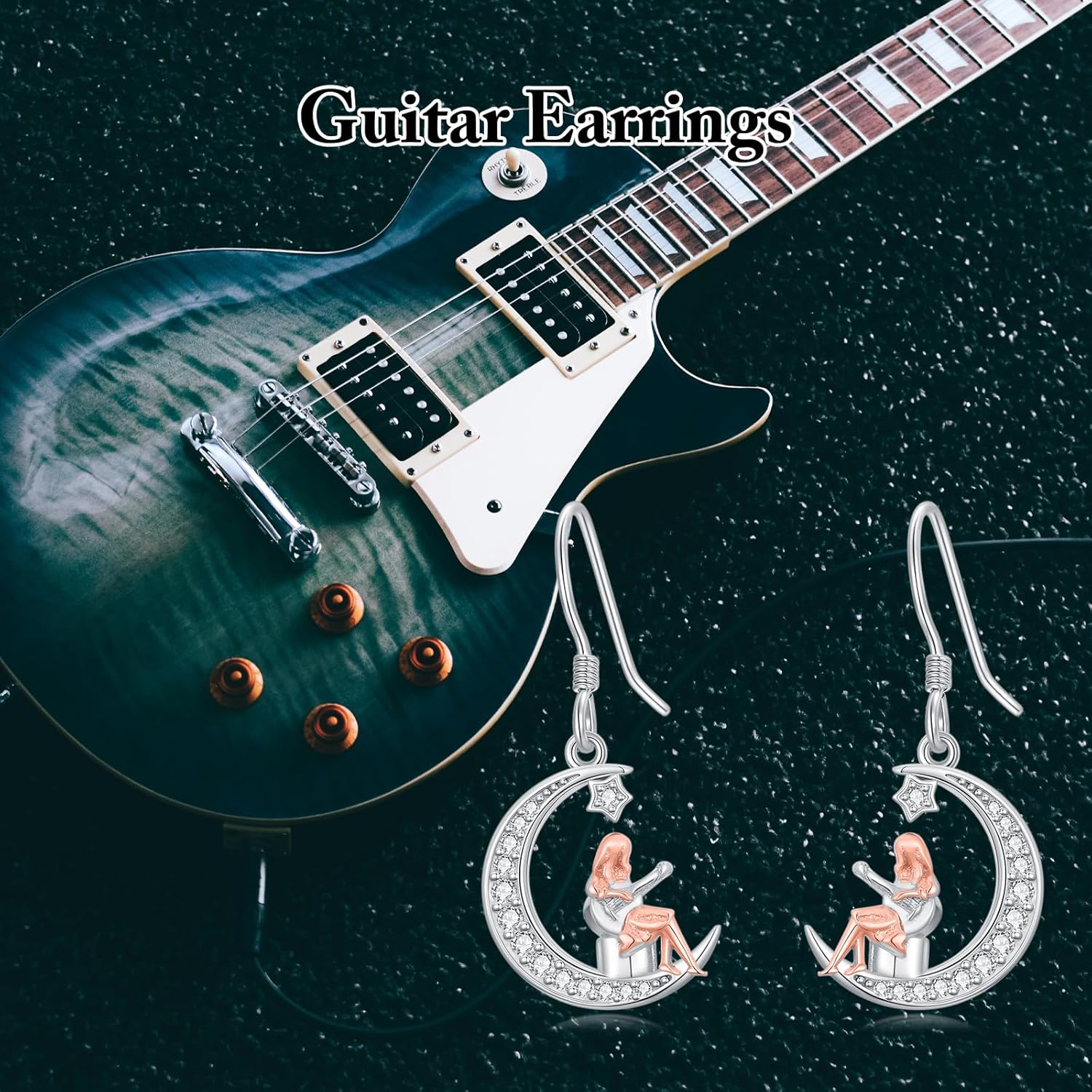 PROESS Art Music Dangle Earrings 925 Sterling Silver Moon Guitar/Flute/Painting Drop Earrings for Women Artist Musician
