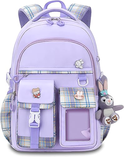 Aeafvot Linda mochila de viaje para niños y niñas, multifuncional mochila escolar duradera con muñeca, Morado Con Muñecas, Mochilas de viaje