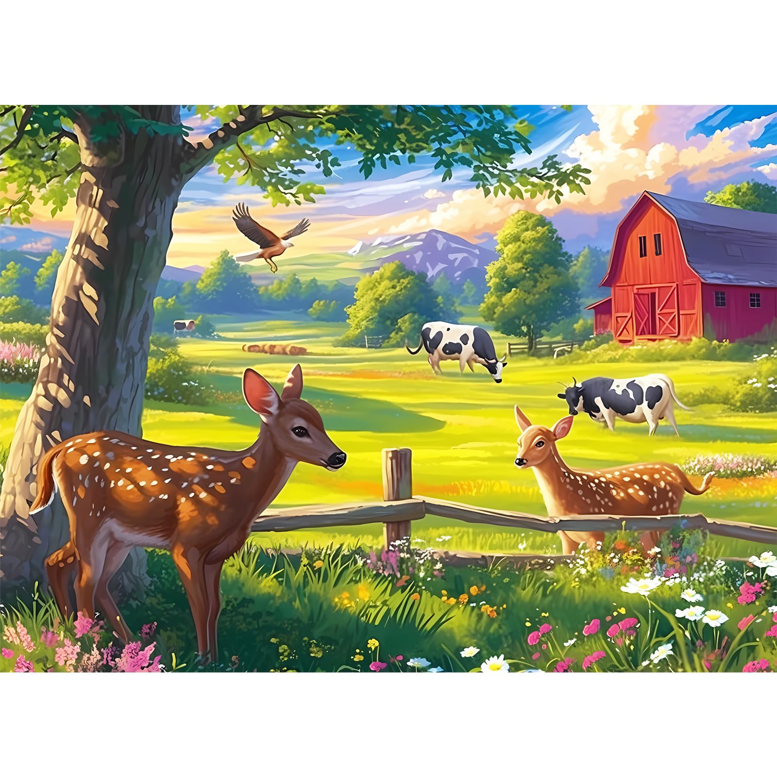 WSCXSC 300 Pieces Puzzles for Adult Jigsaw Puzzle 300 Piece Puzzle Children Elderly Puzzle Deer Cow Farm Puzzle Gift for Mom Dad Family Friend Family Activity Games Home Decor Wall Art 20.5x15IN