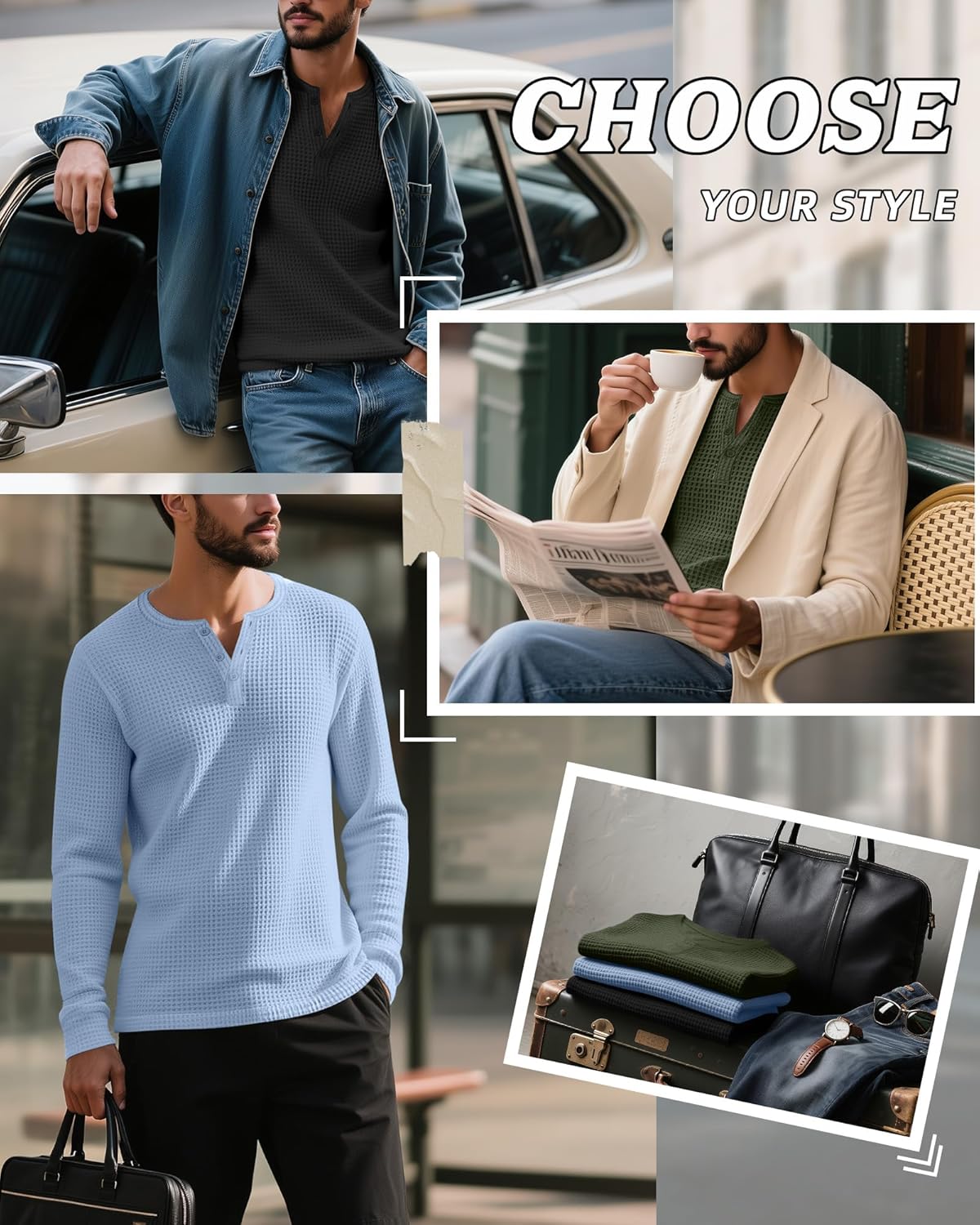 3 Pack Men’s Waffle Henley Shirts, Long Sleeve Button Tops Casual Basic T-Shirts Lightweight Knit Pullover - Image 3
