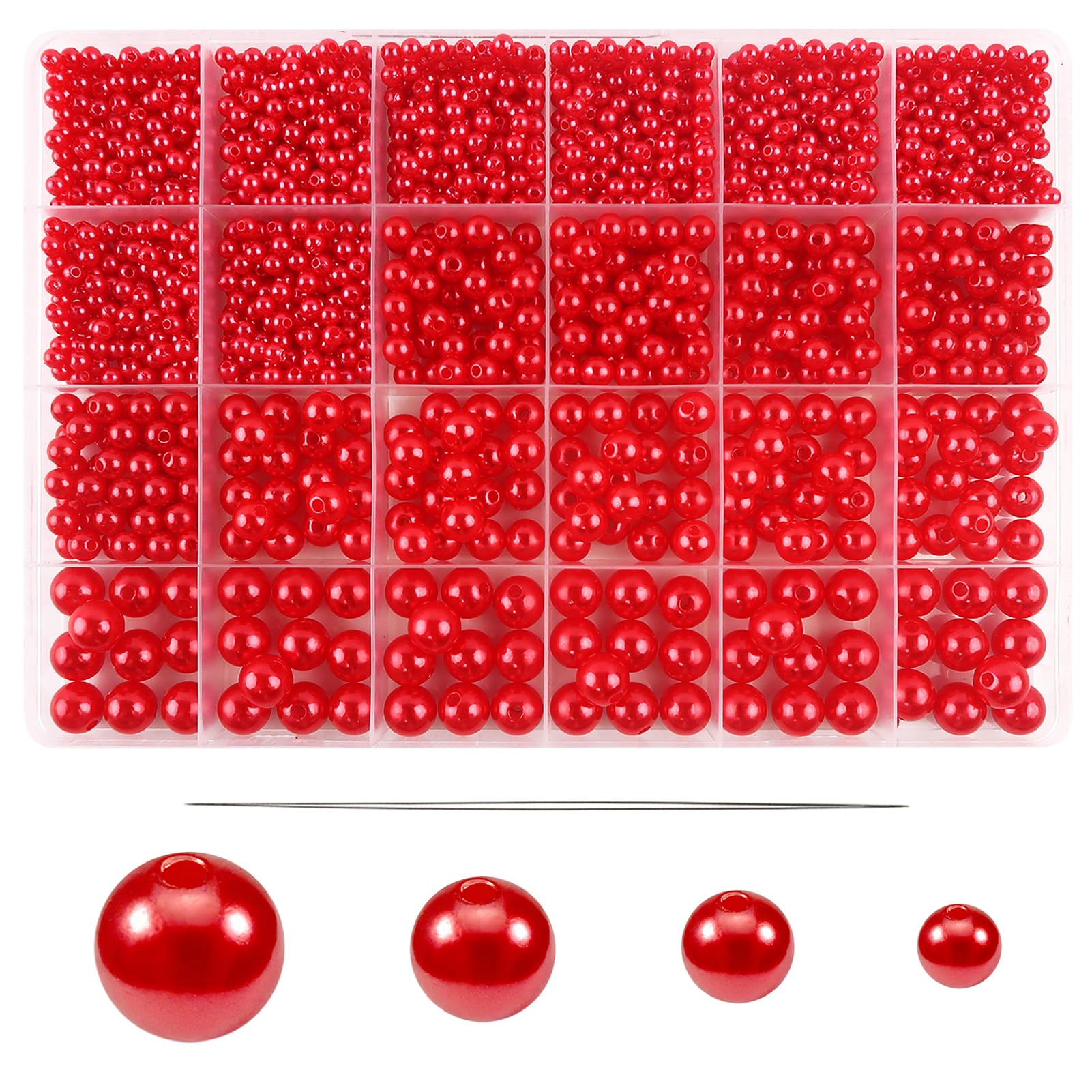 1400 Perline Di Plastica ABS Rosse - Forate Per Braccialetti, Collane E Artigianato - Misure 3mm-14mm - Foto 7