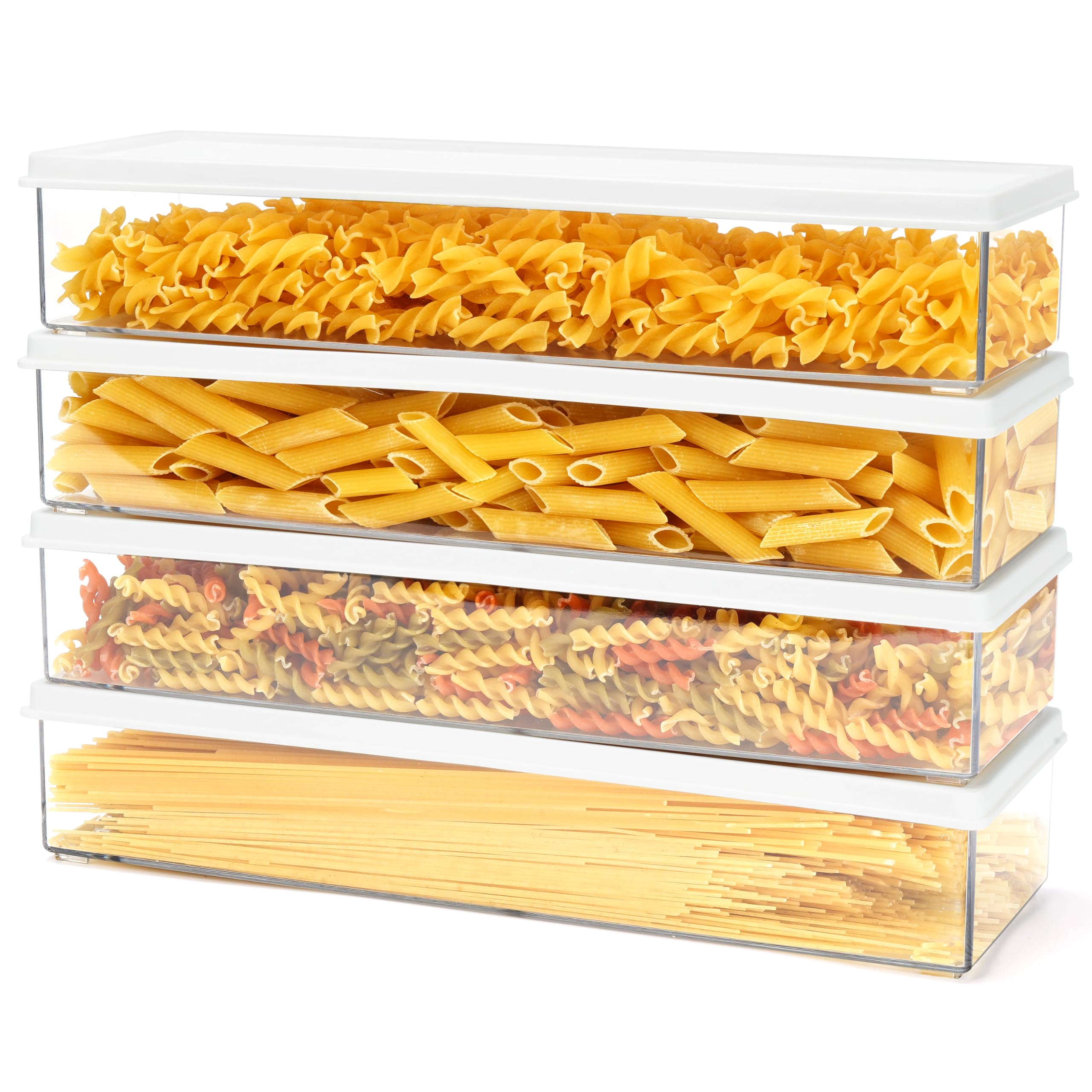 4 Pack of Pasta & Food Storage Containers with Lid - 1100ml/37oz Airtight BPA-free Kitchen/Pantry Organiser - Plastic Rectangular Spaghetti Long Noodle Storage Box