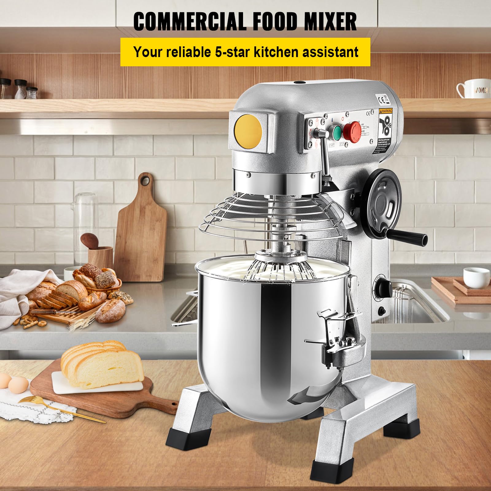 Happybuy Commercial Food Mixer, 30Qt Heavy Duty, 1100W, 3 Speeds, Timing Function