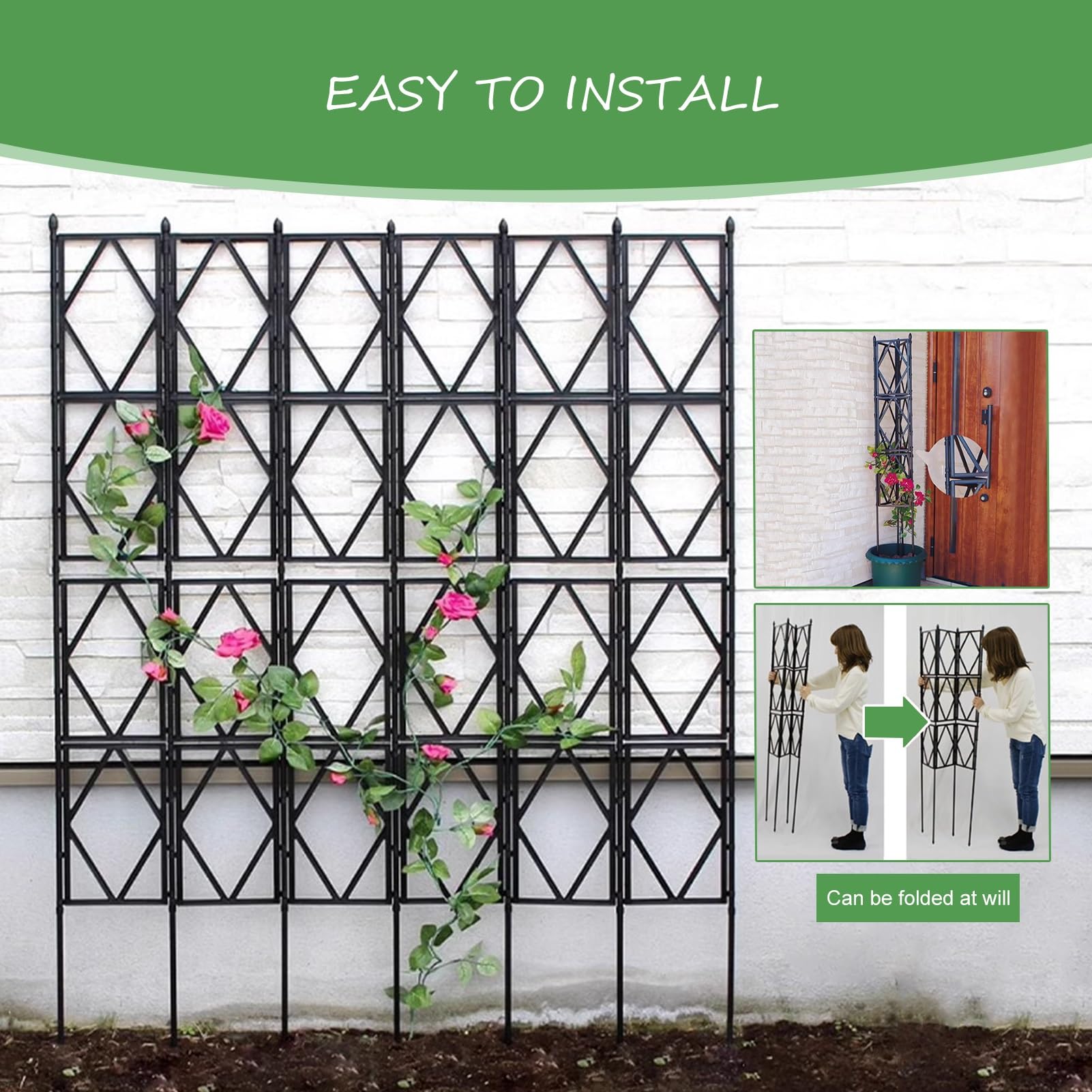 Treillis de jardin en métal noir pour plantes grimpantes, support pliable durable pour vignes, roses et légumes, panneau décoratif d'extérieur (60 x 91 cm) idéal pour améliorer le jardin