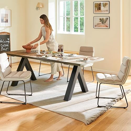 COLAMY Juego de 4 sillas de comedor, tapizadas modernas de tela gofre, sillas de cuero sintético con respaldo alto con patas de metal para cocina,