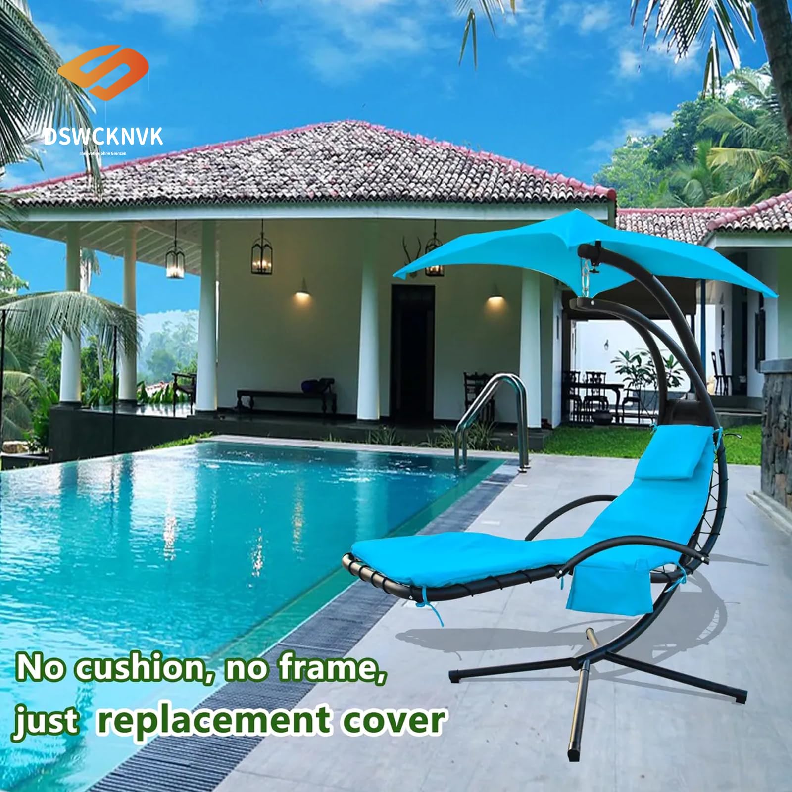 Housse de coussin de rechange pour fauteuil suspendu avec fermeture éclair et tissu parapluie Bleu Ciel 74x229 cm