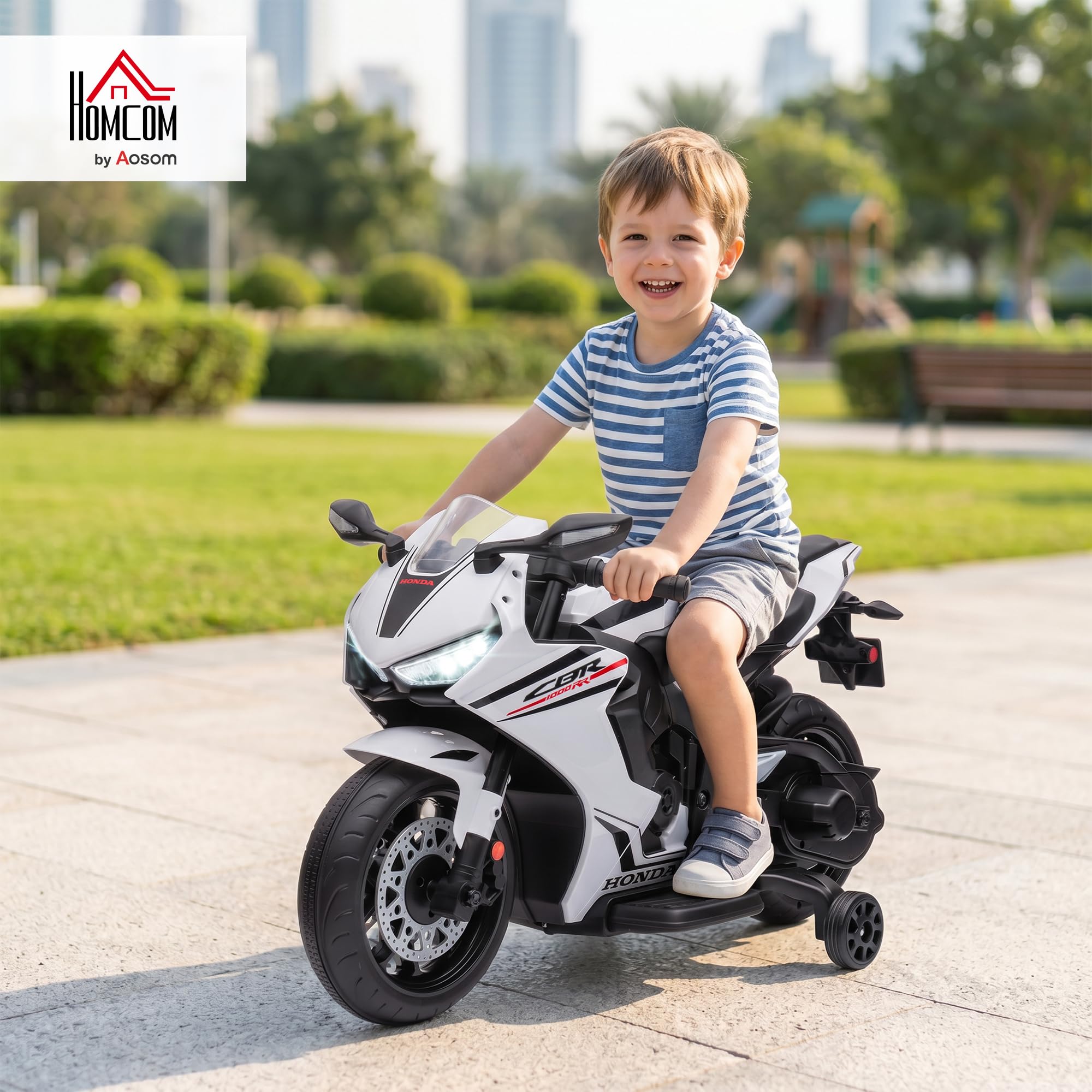 HOMCOM Moto Électrique Enfants sous Licence Honda 6 V 3-5 Ans Blanc