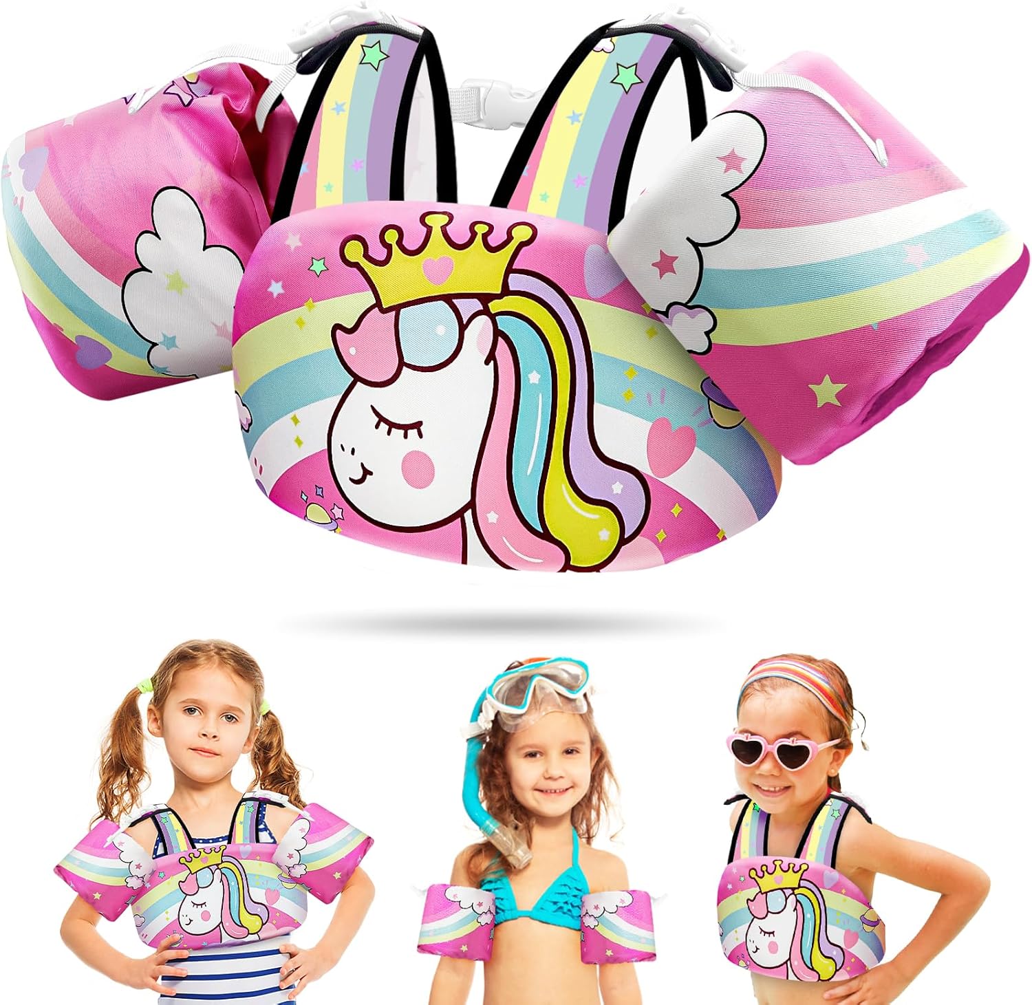 Vvinca 2024 New 3 in 1 Toddler Swim Vest Life Jacket & Arm Bands & Floaties, Suit