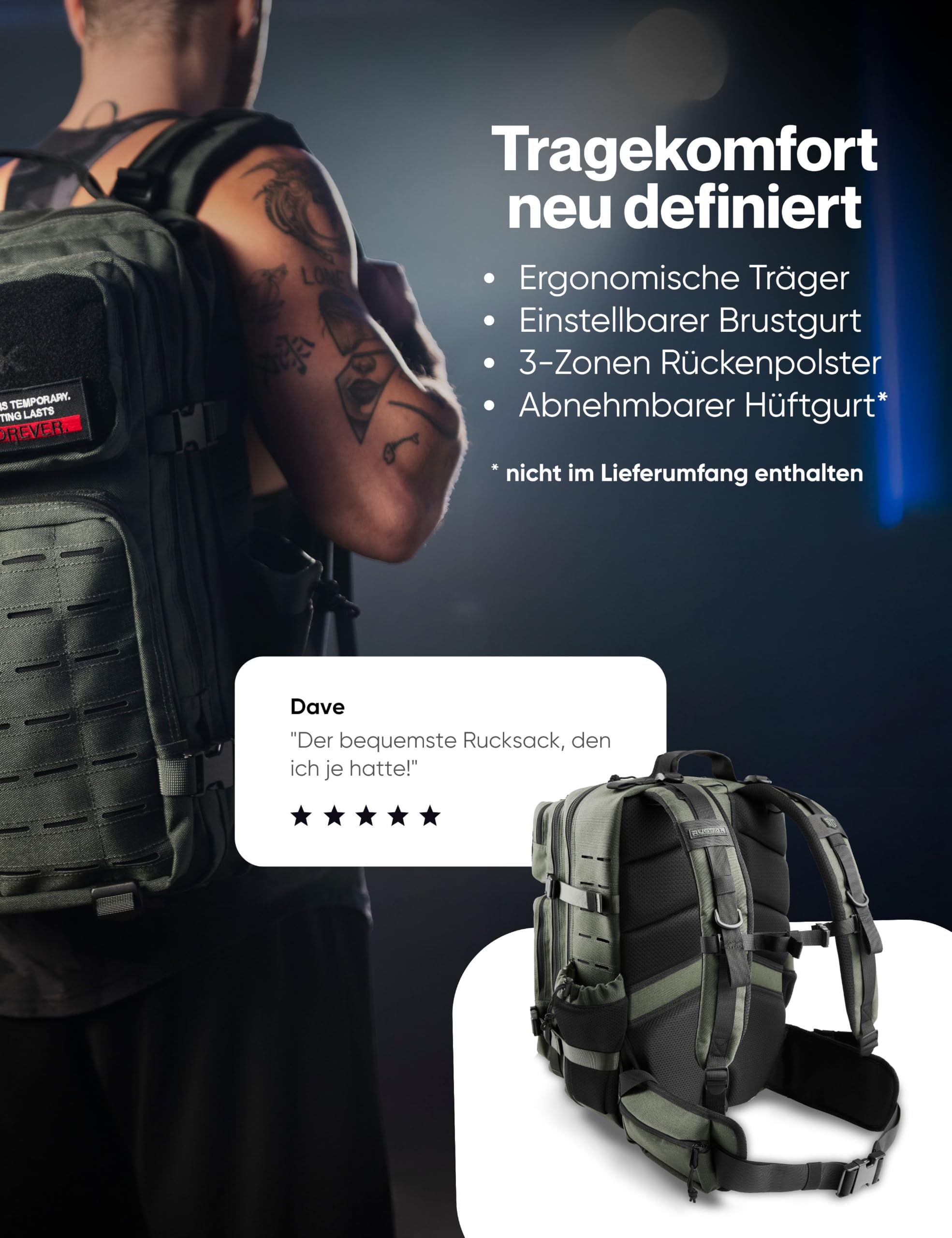 RUGSAK Alpha - Zaino tattico da 20-45 l, impermeabile ed estremamente robusto, per attività all'aperto, lavoro, escursionismo, campeggio e palestra, zaino da viaggio Molle, unisex, acciaio grigio
