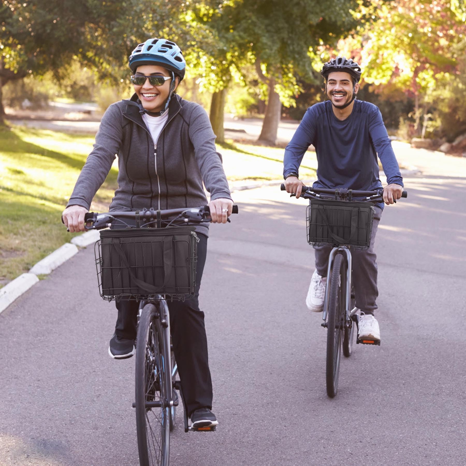 Spesh Cestino pieghevole per bicicletta in filo metallico d'acciaio, cestino anteriore per bici con sacca di rivestimento in PU nero, design a sgancio rapido, cestino cargo per bicicletta per