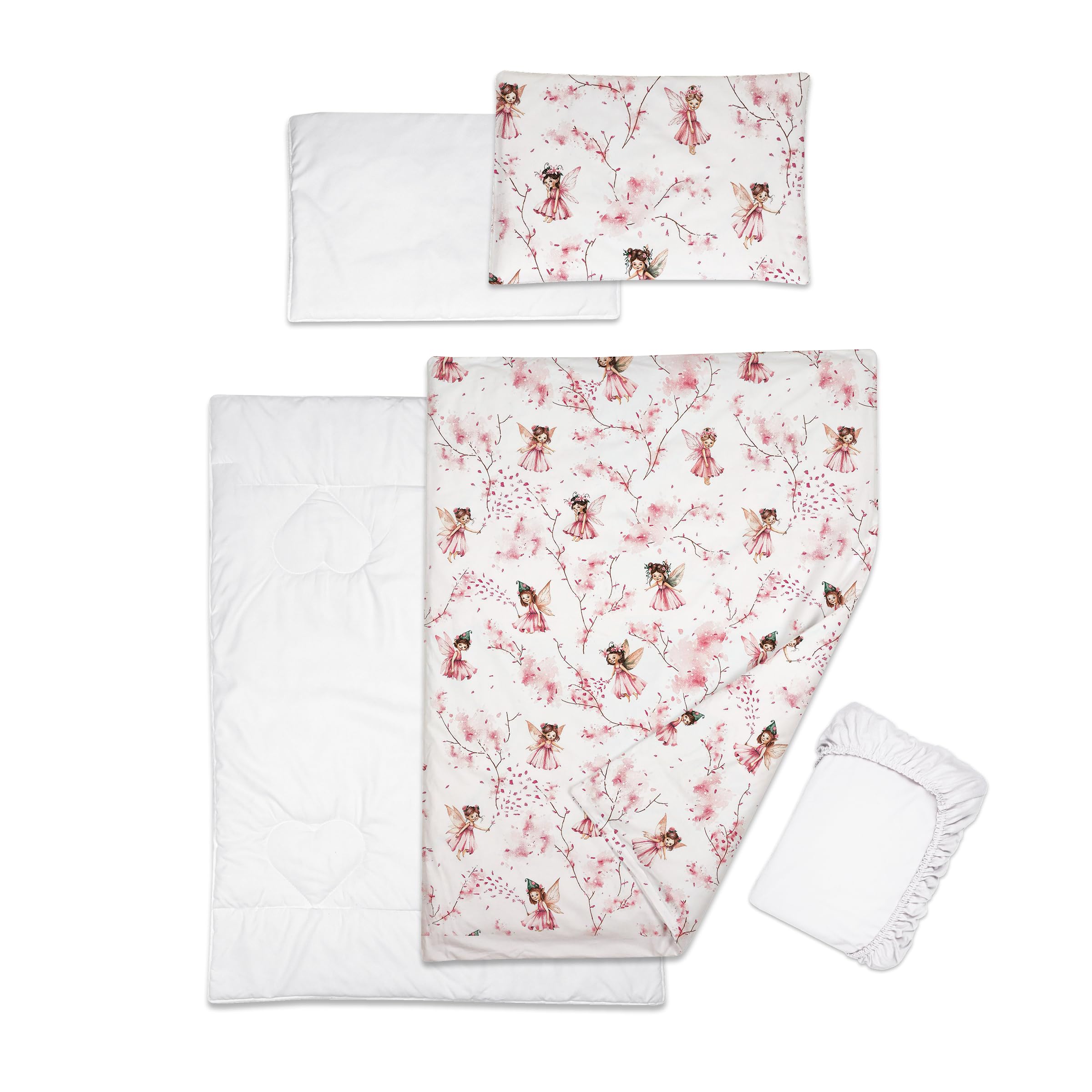 Baby Comfort 5 Piece Toddler Bedding Duvet Pillow with Covers & Jersey Sheet fits 120x60cm Cot Bed 12M+ (Fairies)