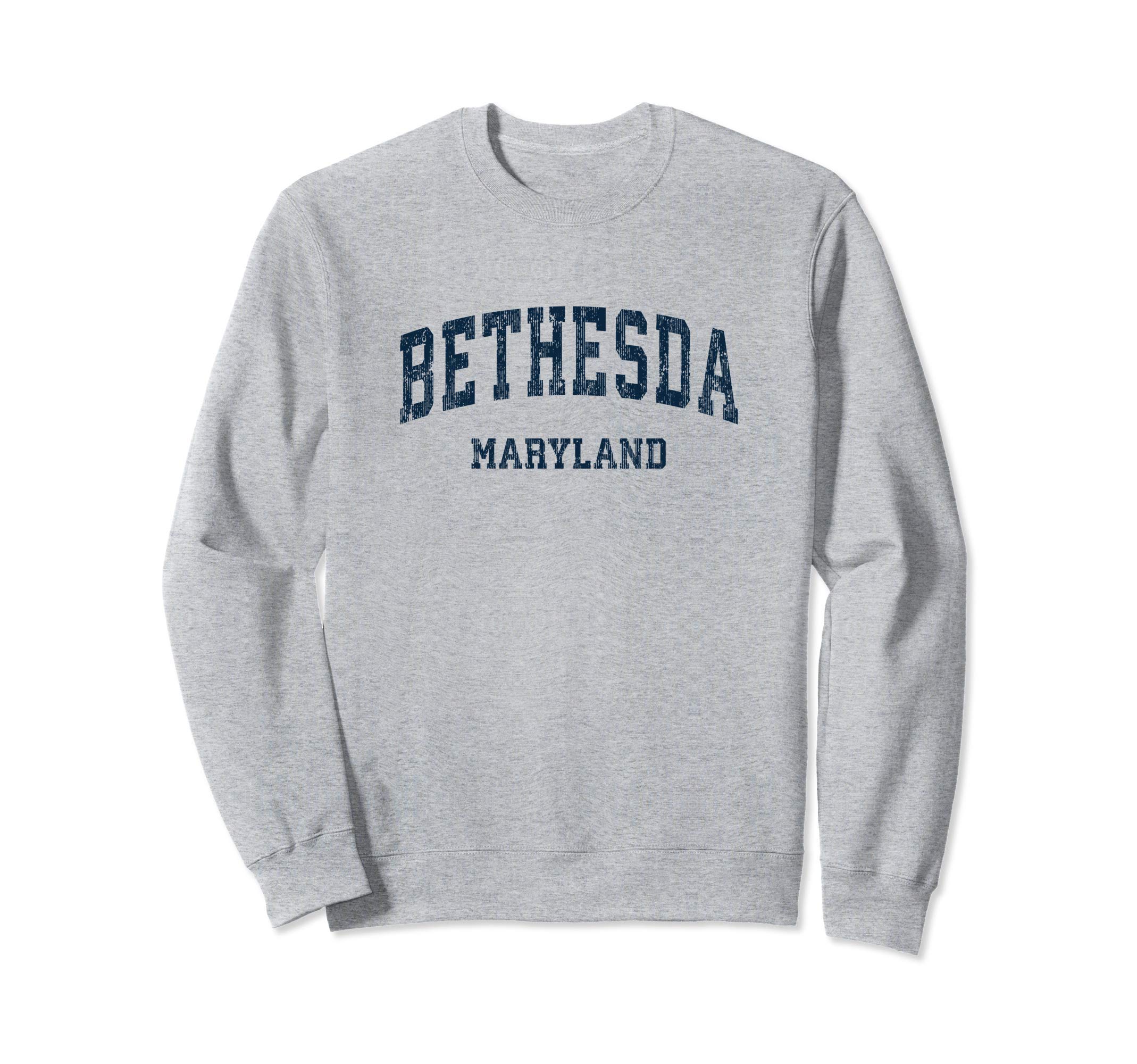 Bethesda MD T-Shirts & Retro TeesBethesda Maryland MD Vintage Varsity Sports Navy Design Sweatshirt