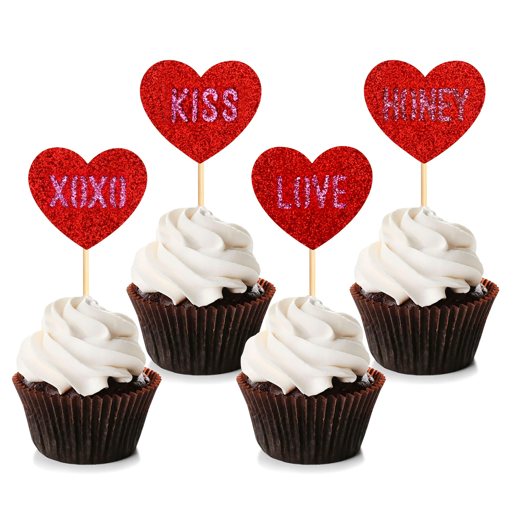 Ercadio Valentinstag-Kuchenaufsatz – Roter Glitzer, „Be My Valentine“, Für Torten & Cupcakes
