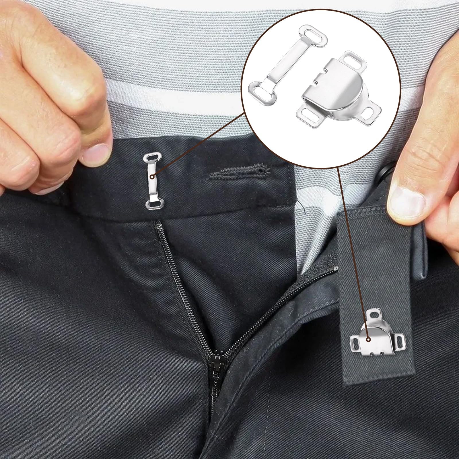 Nogeqi 20 sets broekhaken om aan te naaien, broeksluiting, haaksluiting, kleding, haken voor naaien, haken en ogen, knoop, broek voor taille, broek, jurk (zwart, zilverwit