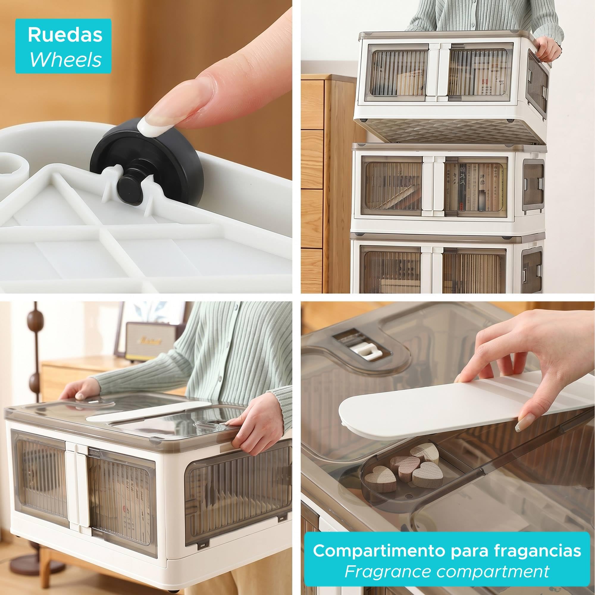 Well Home Caja de almacenamiento plegable multifuncional en color Blanco 2 Niveles, 140L por Nivel, 280 L en Total