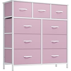 DWVO Dresser for Bedroom with 9 Drawers, Fabric Storage Dresser for Living Room, Closets - Sturdy Steel Frame, Wooden Top & Easy Pull Fabric Bins(Pink)