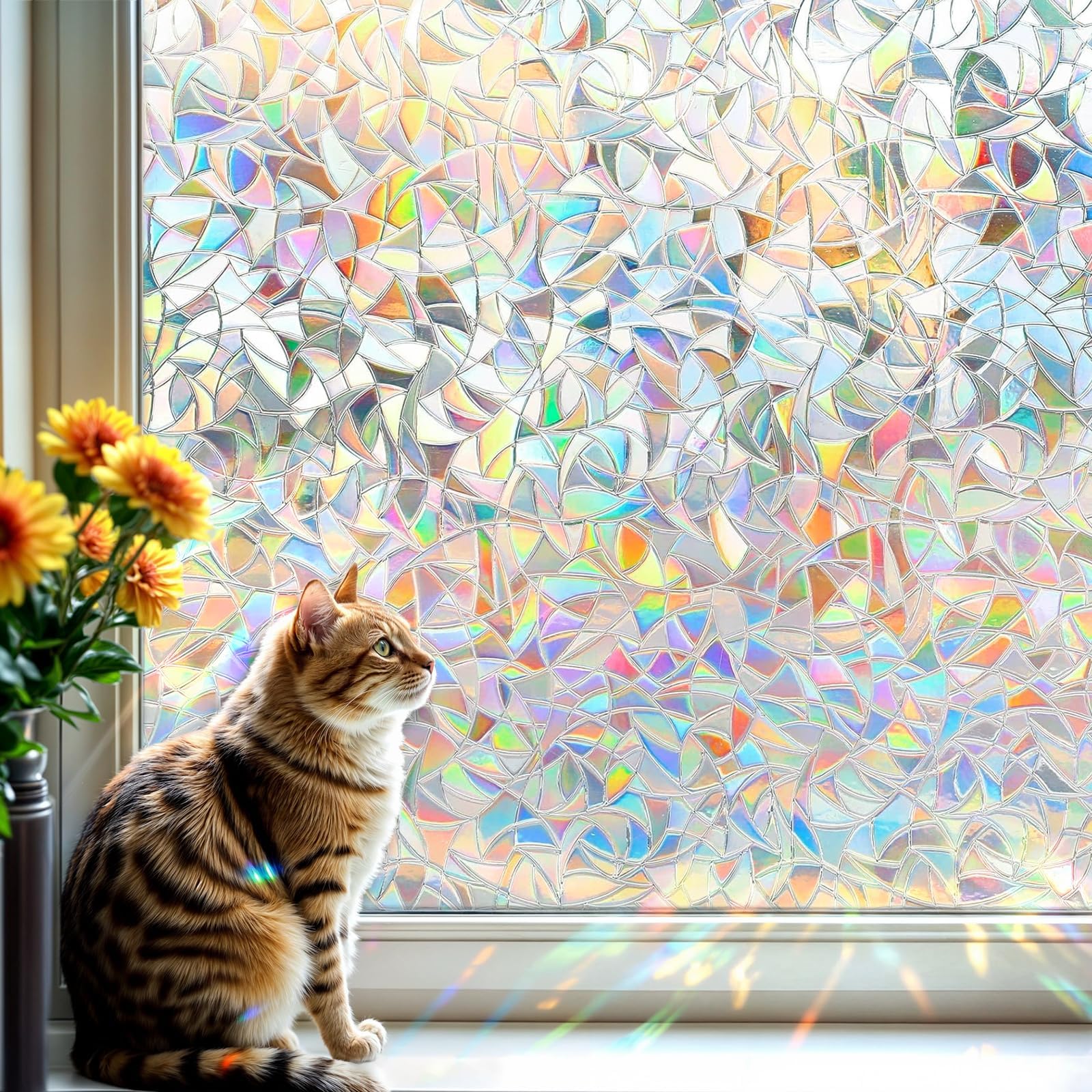 Pellicola Per Finestre Effetto Arcobaleno, 60x400 Cm, Adesiva Statico, Protezione UV E Privacy, Rimovibile - 4