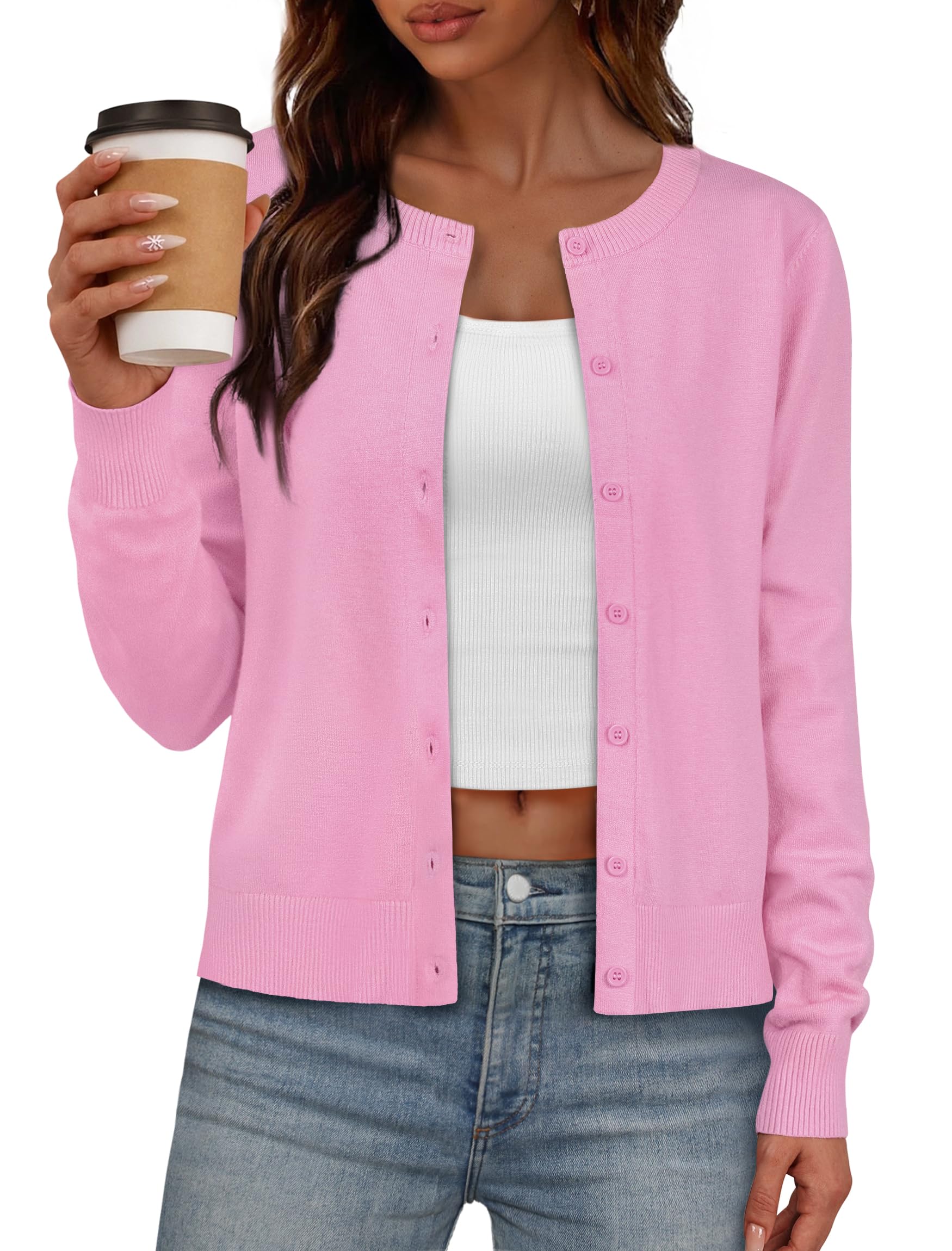 IWD Womens Cardigan Sweaters Crew Neck Long Sleeve Lightweight Button Down Sweater Trendy Knit Tops 2026 Spring Clothing