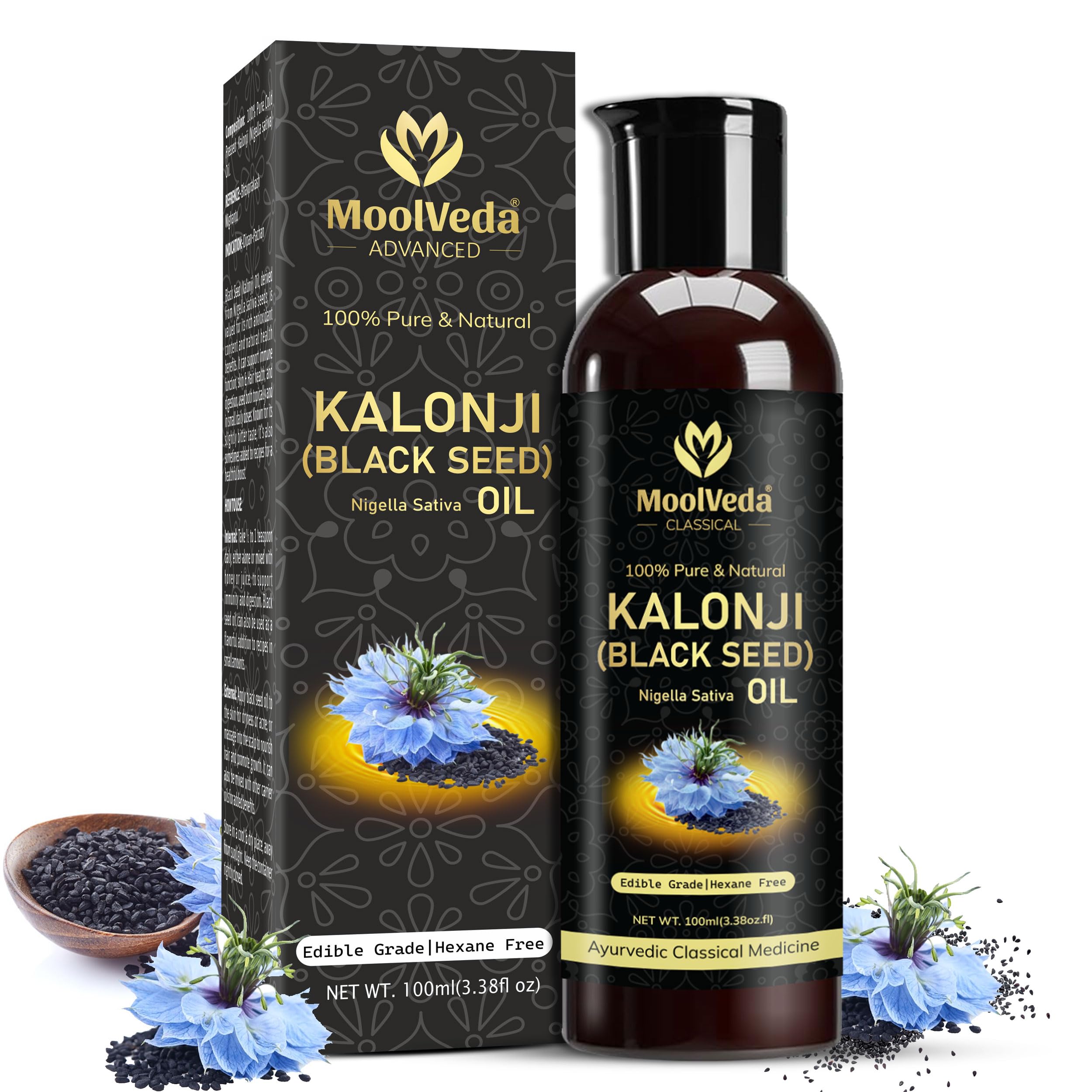 Cold Pressed Kalonji (Black Seed) Oil, 100ml, Virgin Grade Nigella Sativa for Hair Growth and Skin