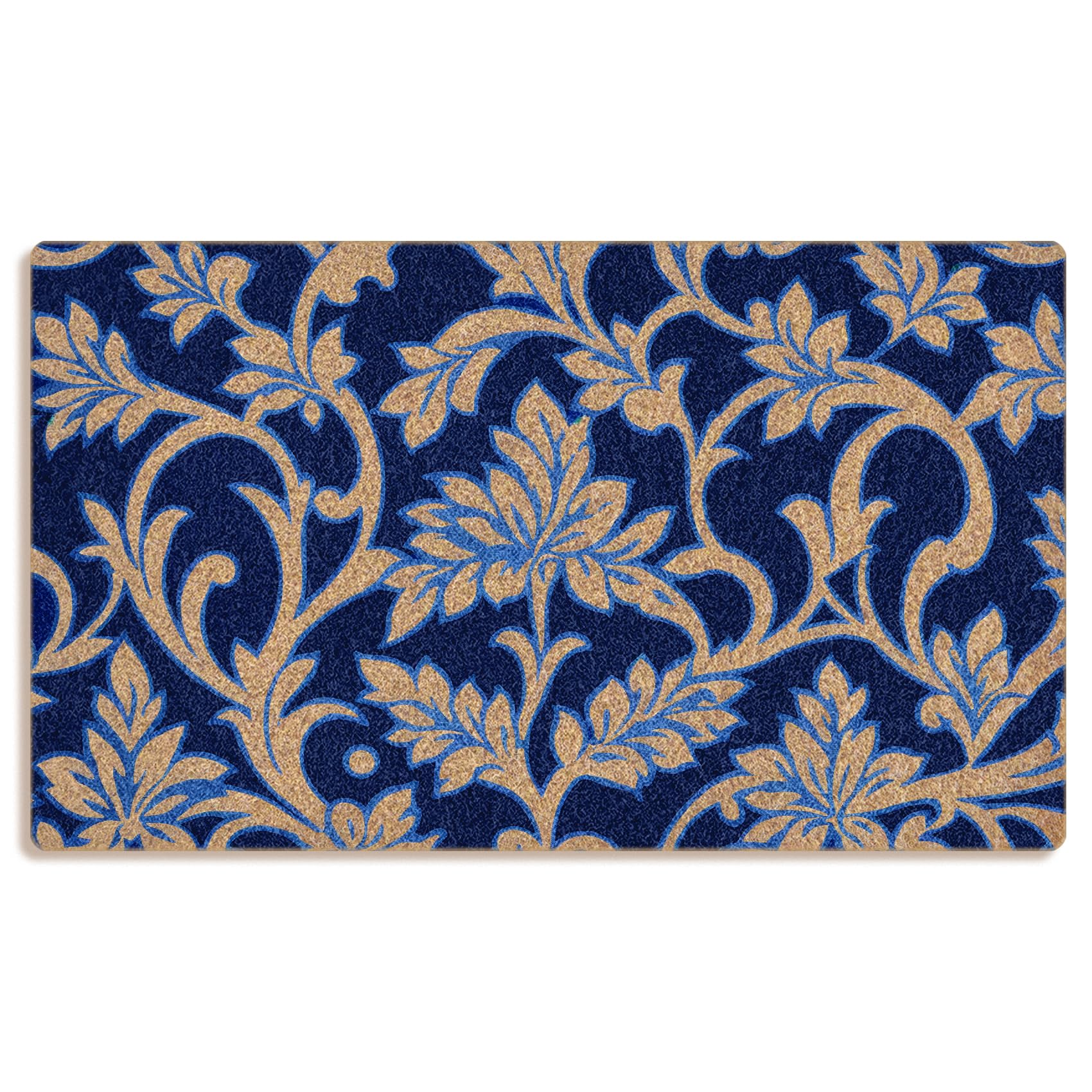 Mingnei Vintage Blue Floral Coco Coir Doormat Door Mat for Home House Entrance, Blue and White Chinoiserie Abstract Flower Farmhouse Floor Mats for Outdoor Outside Entryway 30x17 Welcome Mat