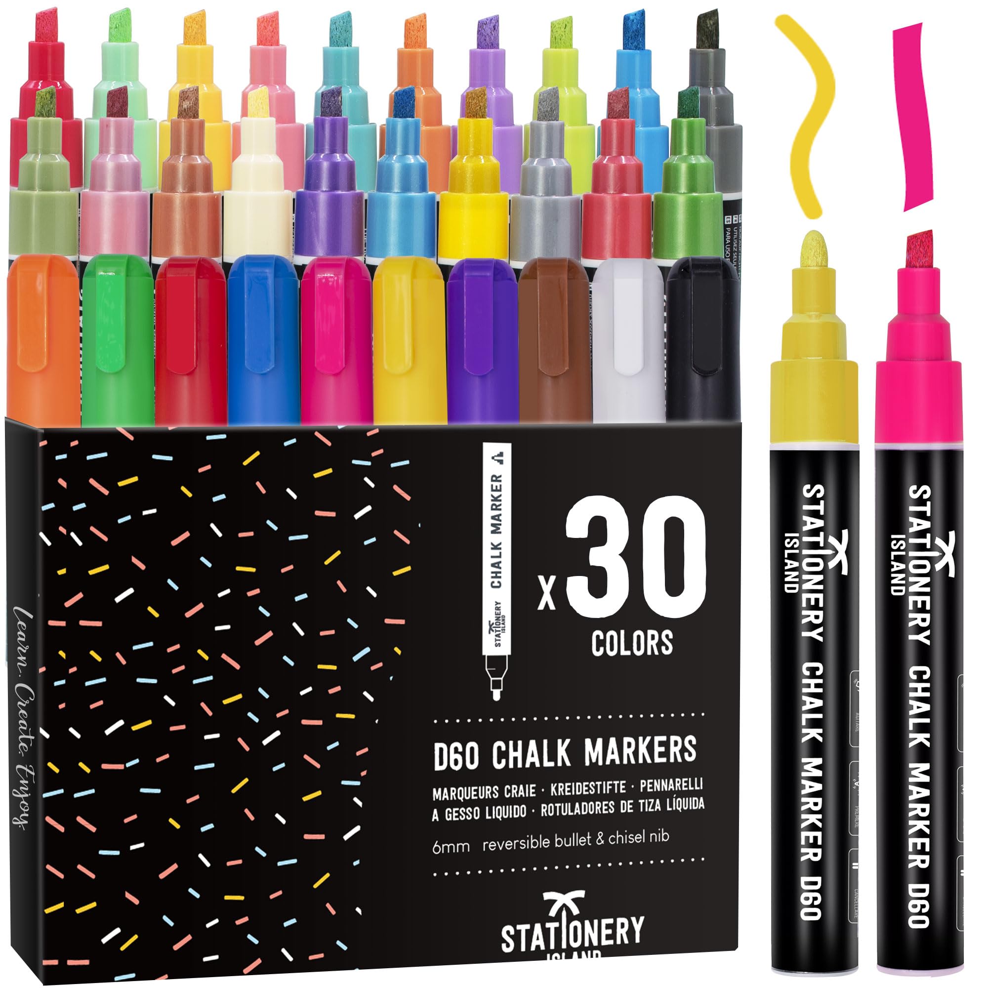 STATIONERY ISLAND Chalk Pens for Blackboards 6mm Reversible Nib, Pack of 30 Chalk Markers