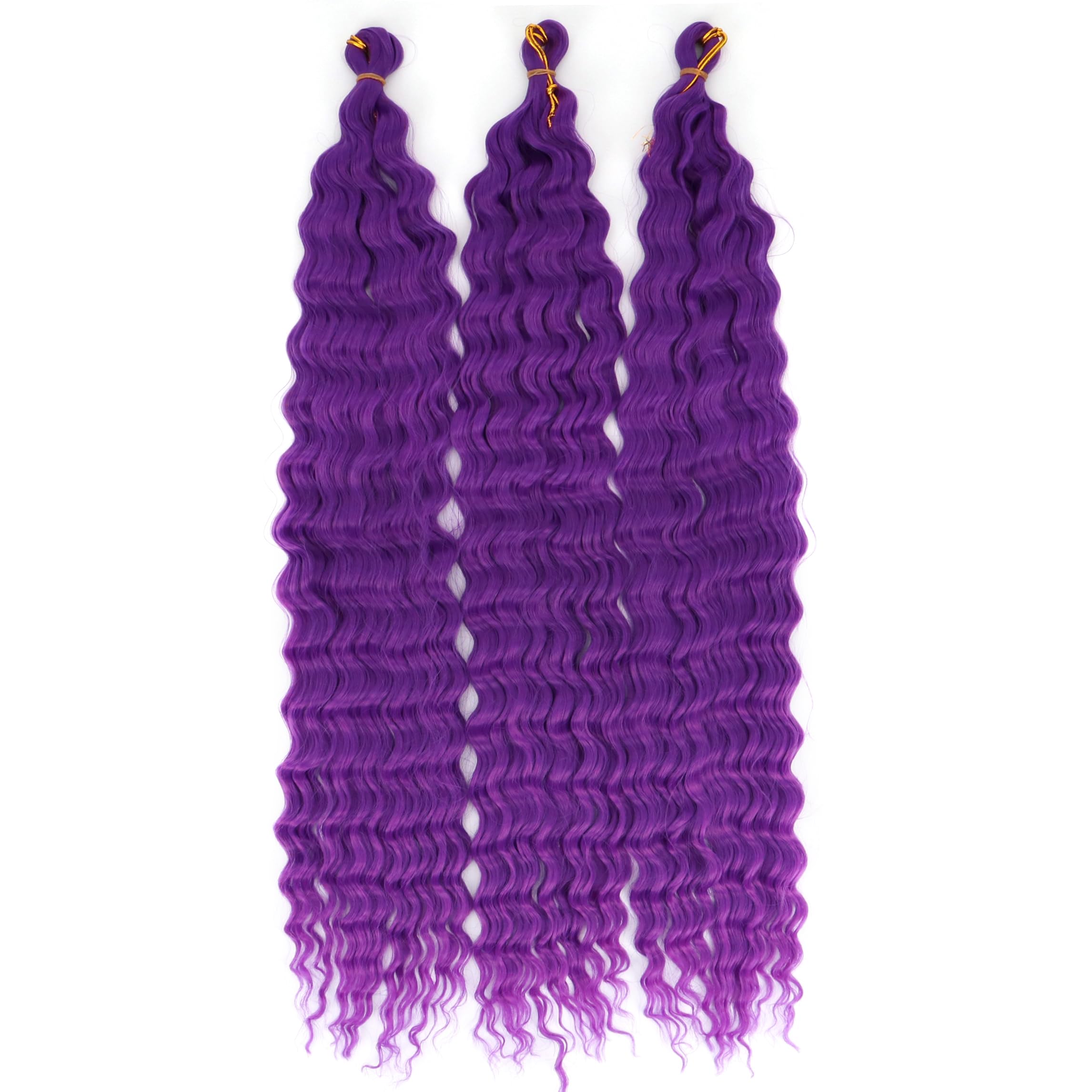 YEESHEDO 3 Packs Ocean Wave Crochet Braids Hair Extensions for women,Long Deep Wavy Dark Purple Curly Synthetic Hair Boho Braiding Locs Crochet Hair,22inch - Image 4
