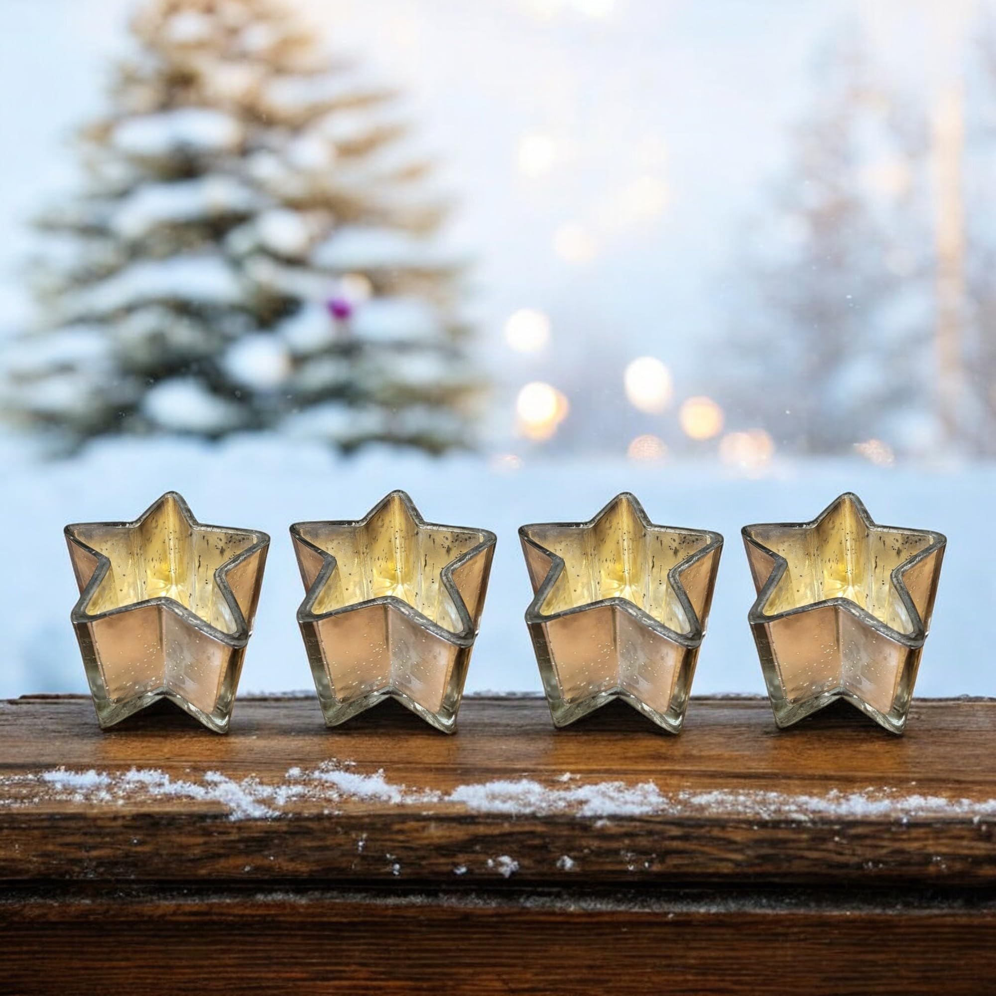 4X Adventskranz Teelichthalter Silberner Stern