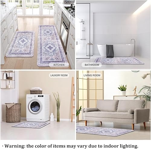 Miniatura 6 de Juego de 2 tapetes de cocina de goma antideslizante para piso, alfombras y tapetes de cocina bohemios, lavables, tapete acolchado de pie para