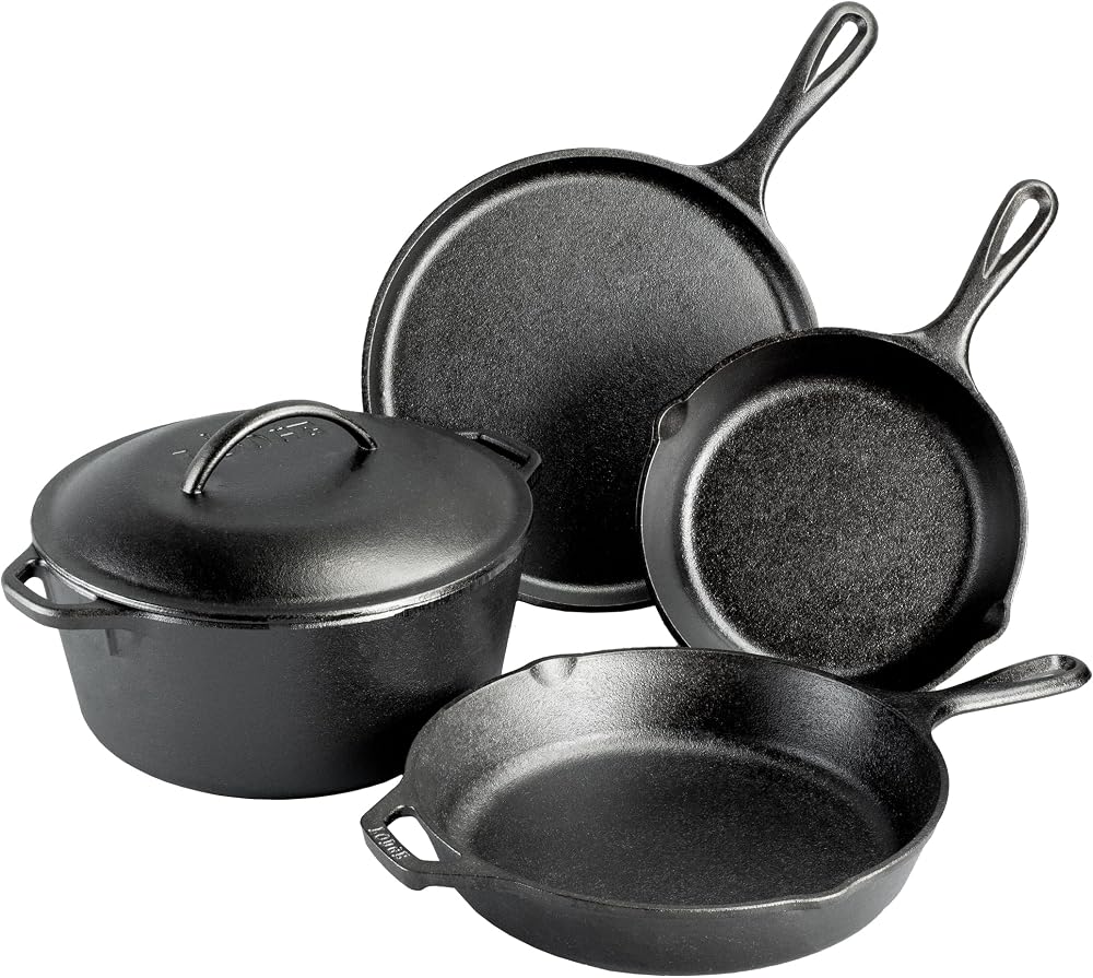 Lodge Cast Iron 5-Piece Set, PFAS-Free Pre-Seasoned Kitchen Set