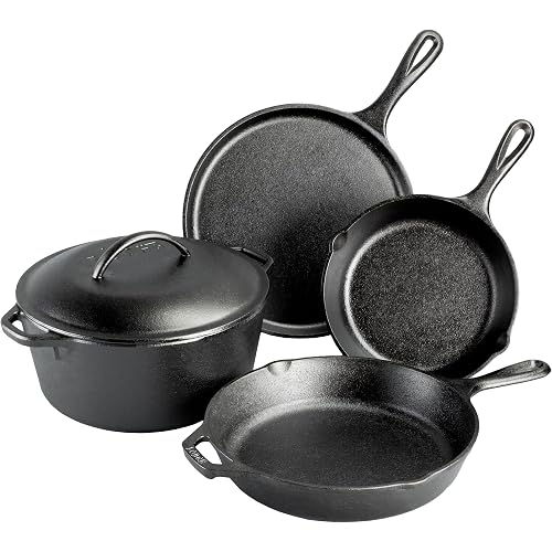 Lodge Cast Iron Set - 5-Piece Set - Pre-Seasoned Kitchen Set - Skillets, Griddle & Dutch Oven Included - PFAS-Free Non-Toxic Cookware