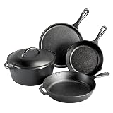 Lodge Cast Iron 5-Piece Set, PFAS-Free Pre-Seasoned Kitchen Set | PFAS-Free Cast Iron Set Includes Skillets, Griddle & Dutch Oven for Non-Toxic Everyday Cooking, Made in USA 5 Piece Bundle