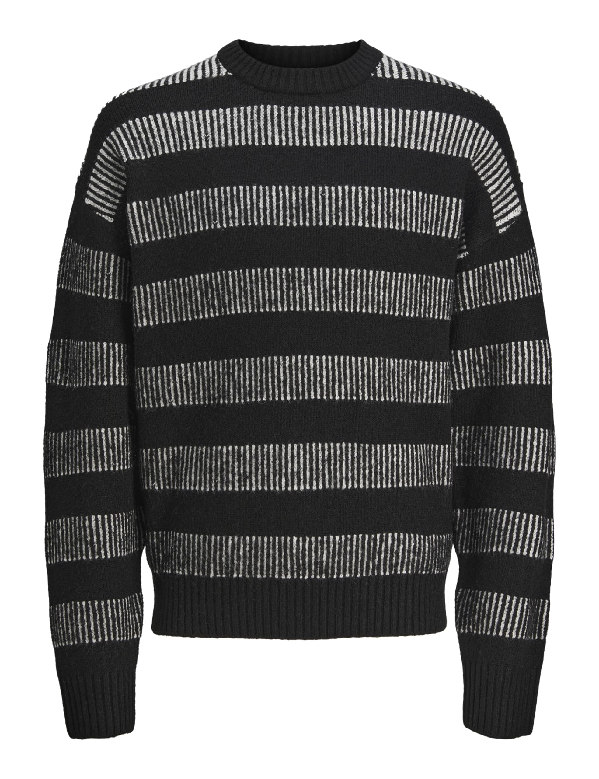Jack&Jones Jcospace Stripe Knit Crew Neck Sn, Black/Stripes: White, M