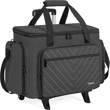 GMAK Sewing Machine Case with Detachable Dolly, Rolling Sewing Machine Case with Removable Bottom, Universal Rolling Carrying Tote Storage Bag for Most Standard Brother, Singer, Janome - Dark Grey