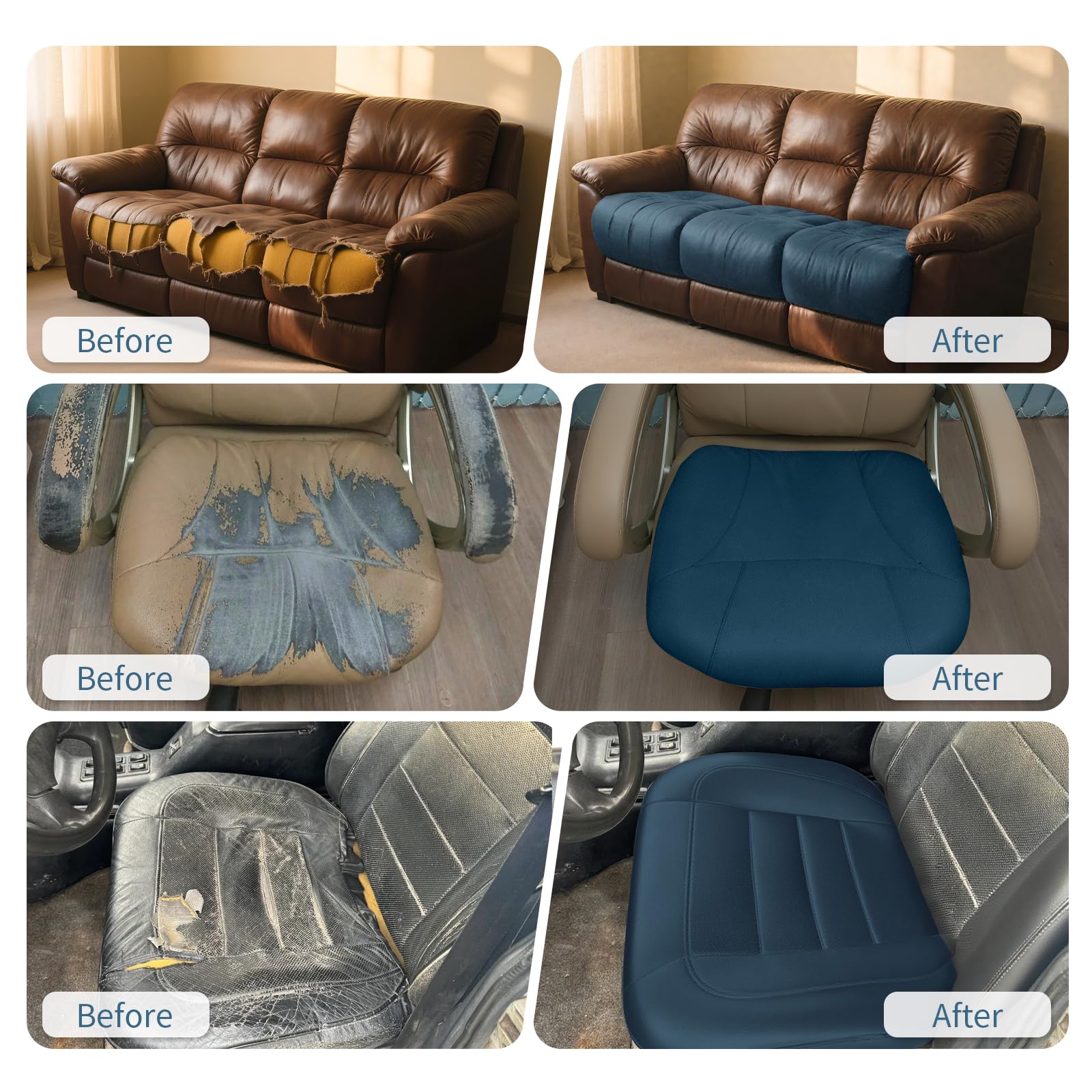 Cinta de reparación de cuero, parche de reparación de cuero autoadhesivo para bolsos, muebles, asiento de conductor, sofás, asientos de coche (azul, 3.9 x 79 pulgadas)