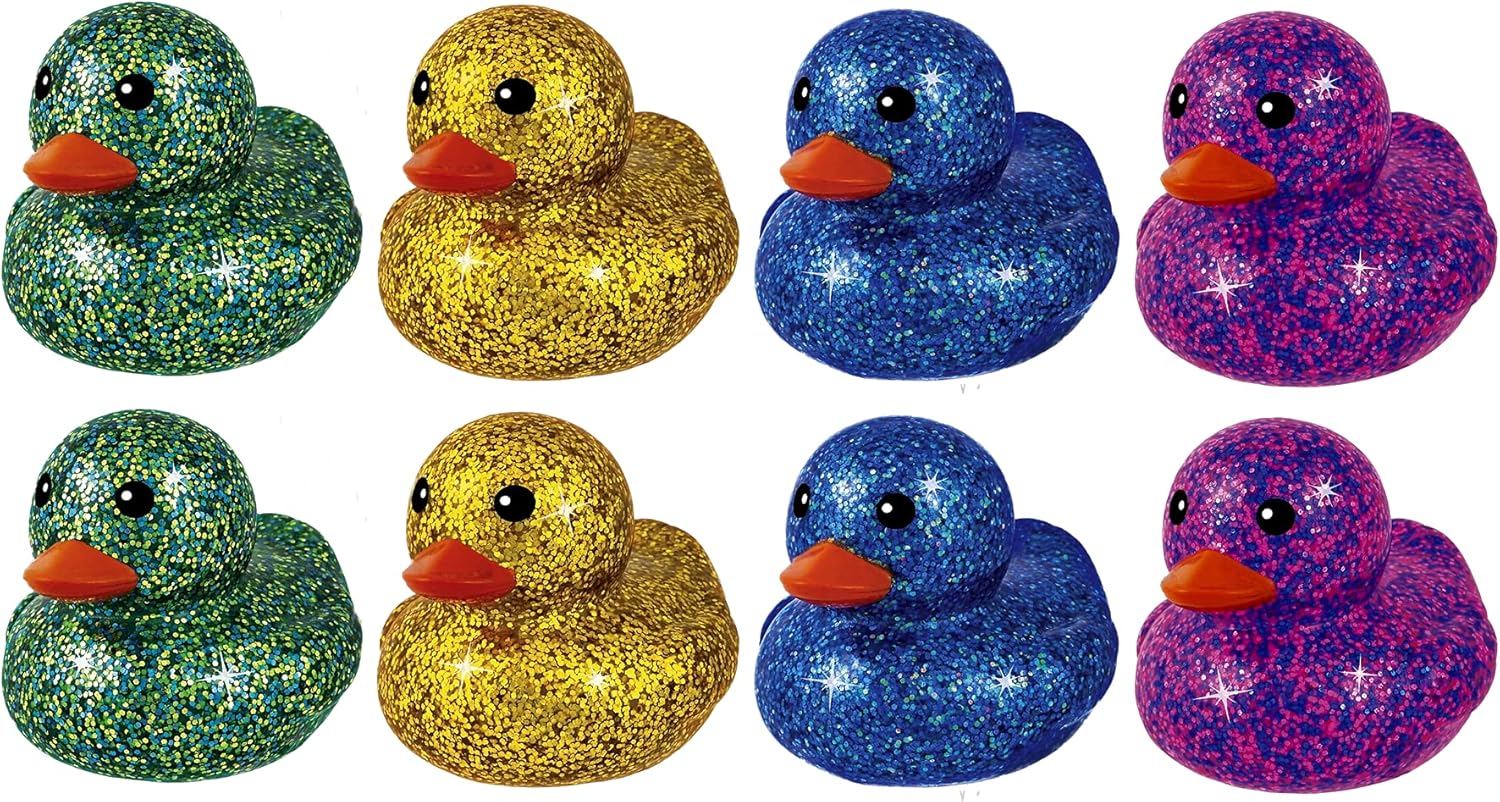 JA-RU Glitter Rubber Ducks 3 Inch (8 Glitter Ducks) – Colorful Assorted Rubber Ducks for Kids, Pool & Bath Toys, Stress Relief Toy, Classroom Prizes & Party Favors. 4343-8s