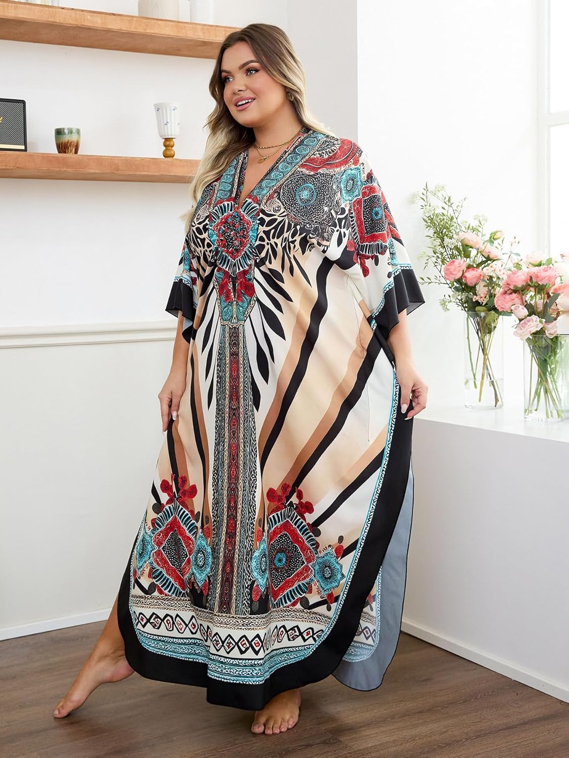 Kaftan Dress for Women - Plus Size Caftan Maxi Beach Dress Moo Moos Loungewear, Swimsuit Cover Up for Beach, Pool or Vacation - Image 8