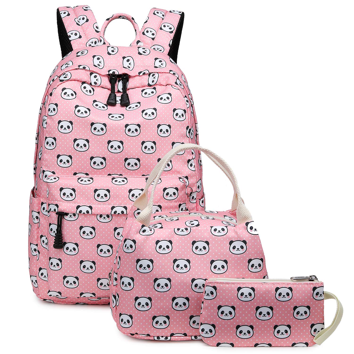 abshoo Lightweight Cute Panda Backpacks for Girls School Backpacks With Lunch Bag (Panda Pink Set)