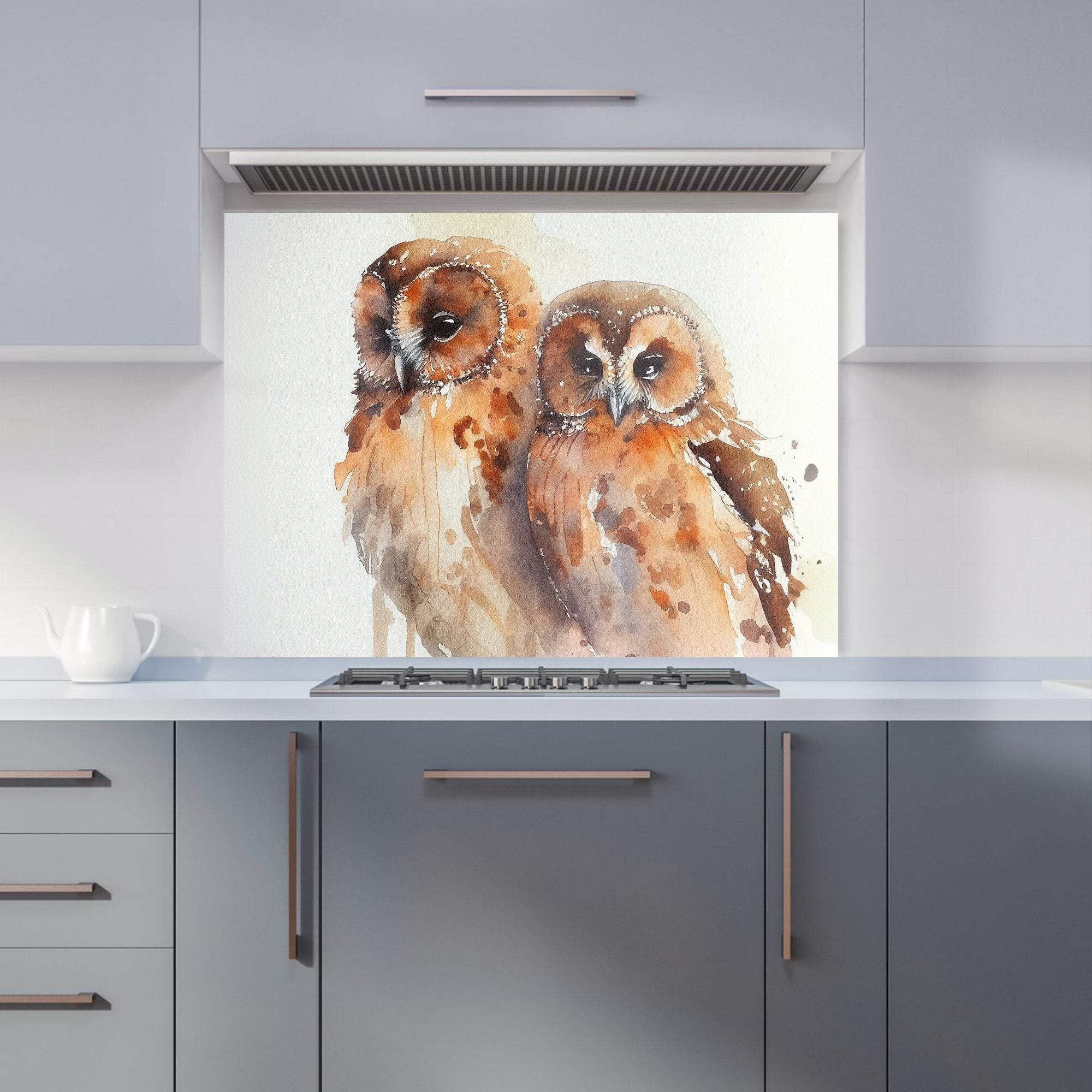 Warren Reed Designer Loving Tawny Owls Watercolour Premium Glass Kitchen Splashback W900mm X H650mm from B&Q