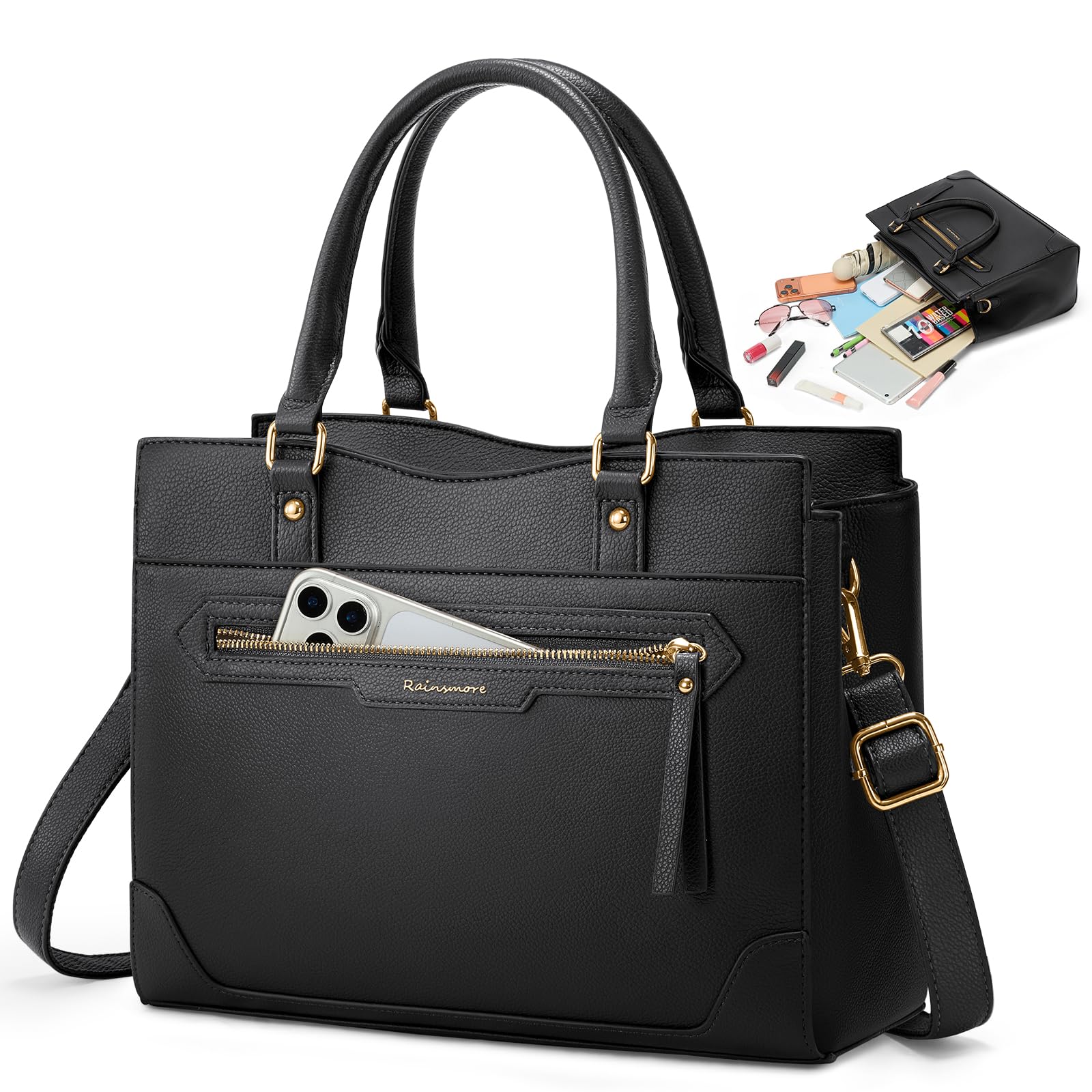 RAINSMORE Handtasche Damen Mittelgroß PU Leder Damen-Henkeltaschen | Tasche Damen Wasserdicht Damenhandtasche Elegante Henkeltasche Schultertasche Umhängetasche für 11 Zoll Tablet