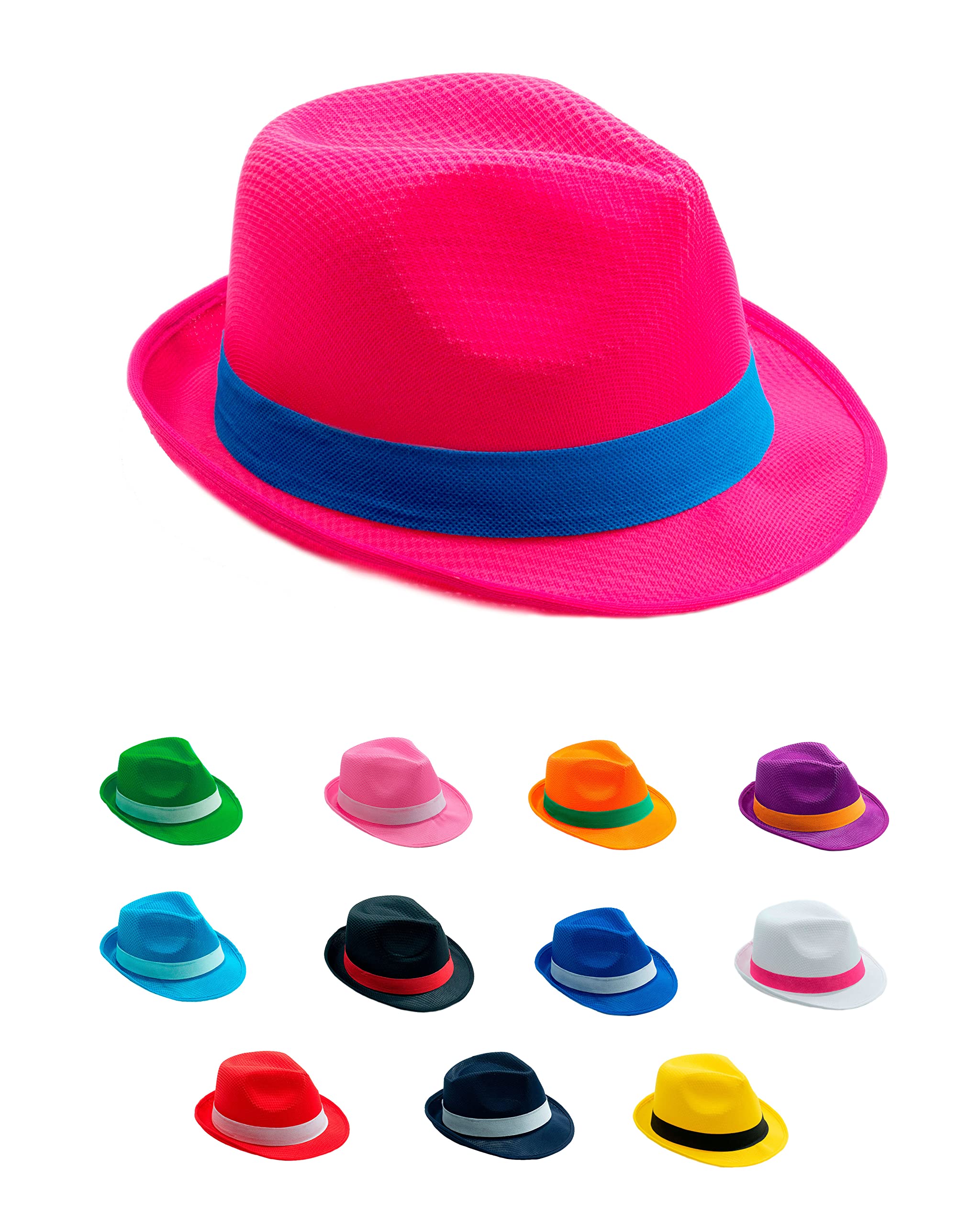 Partyhüte - Pack 10 Bunte Hüte für Männer und Frauen - Wählen Sie die Farbe des Hutbandes (Rosa Hut)
