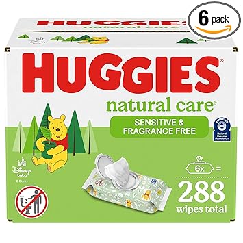 Baby Wipes, Huggies Natural Care Sensitive Baby Diaper Wipes, Unscented, Hypoallergenic, 6 Flip-Top Packs (288 Wipes Total)