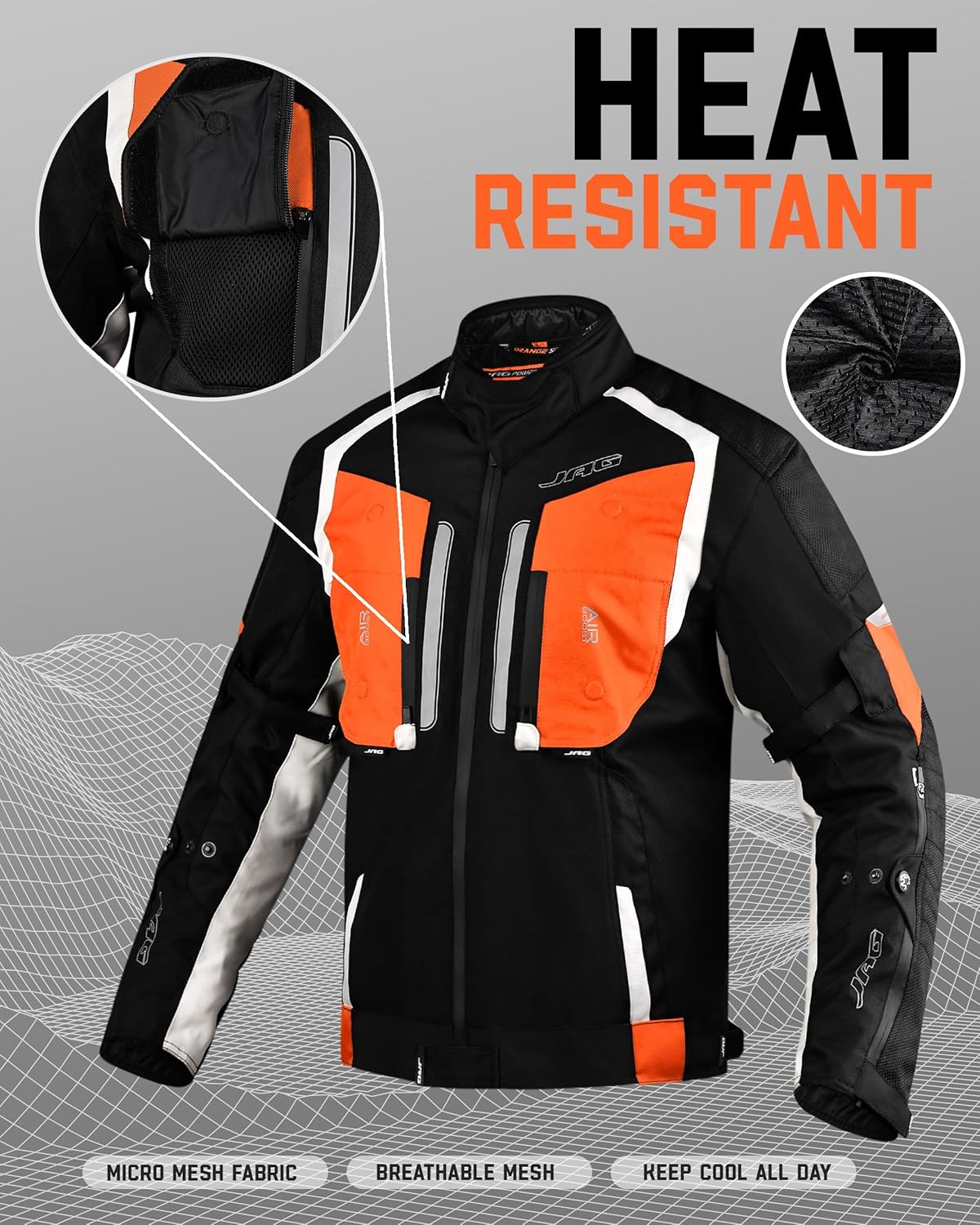 J.A.G. JAG Men's All Season Reflective Mesh Motorcycle Jacket | CE Armored Dual Sports Cordura Jacket with Removable Liner - Image 5