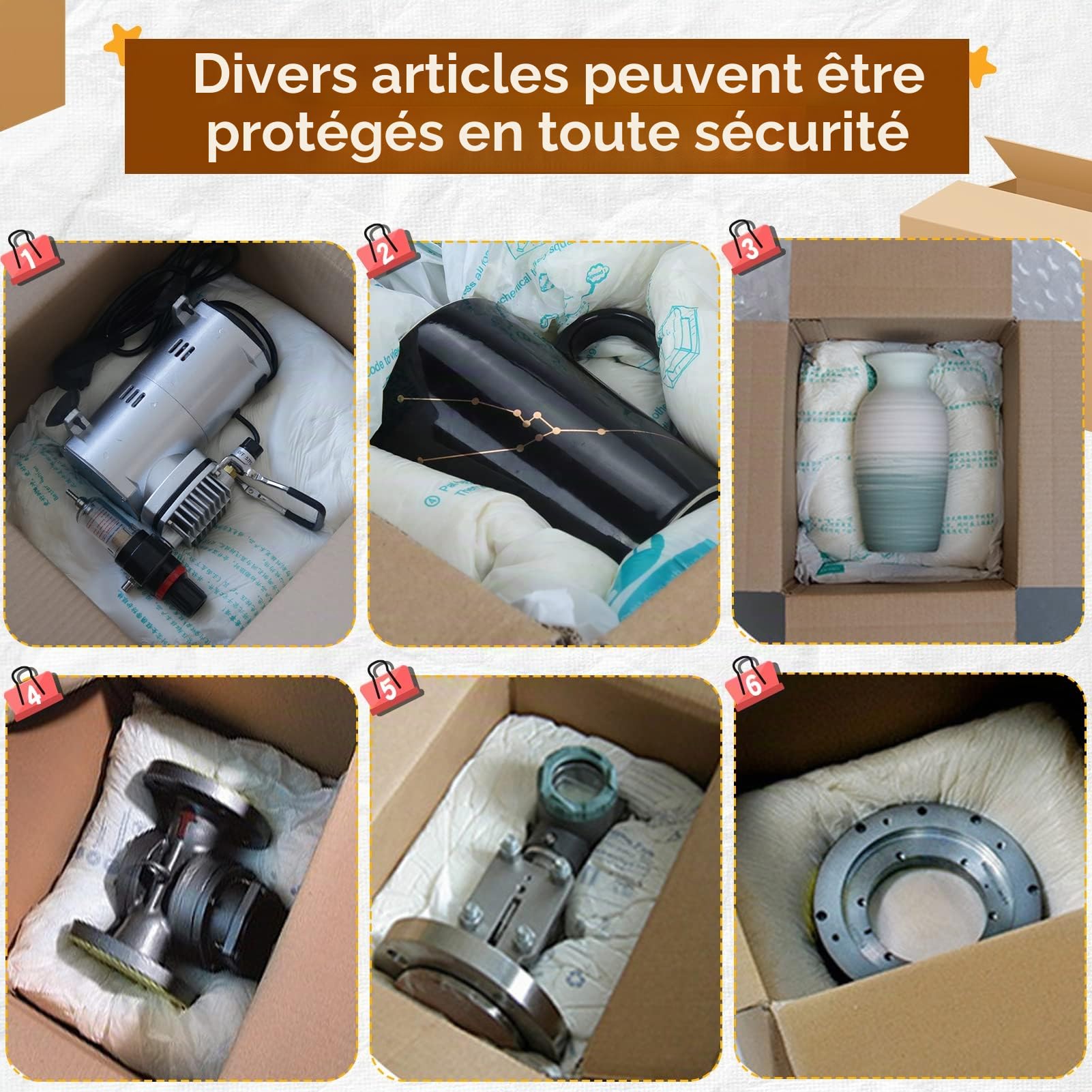 Lot de 8 sacs en mousse pour l'expédition, sacs d'emballage en mousse expansibles à température ambiante - Emballage instantané - Solution d'emballage et d'expédition