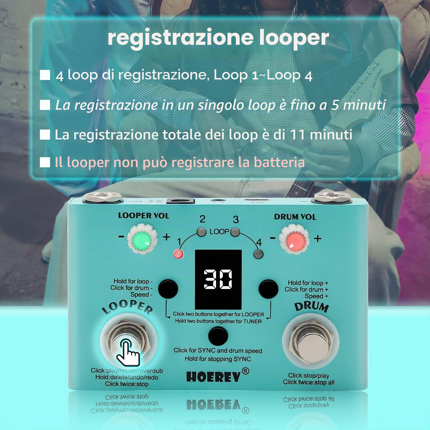 Hoerev Pedale per chitarra per stazione di lavoro audio con effetto sintonizzatore a tamburo