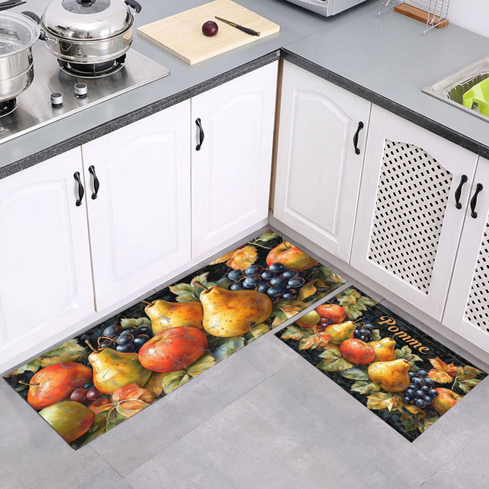 Tapis de cuisine antidérapant lavable lot de 2 tapis motif fruits pour couloir