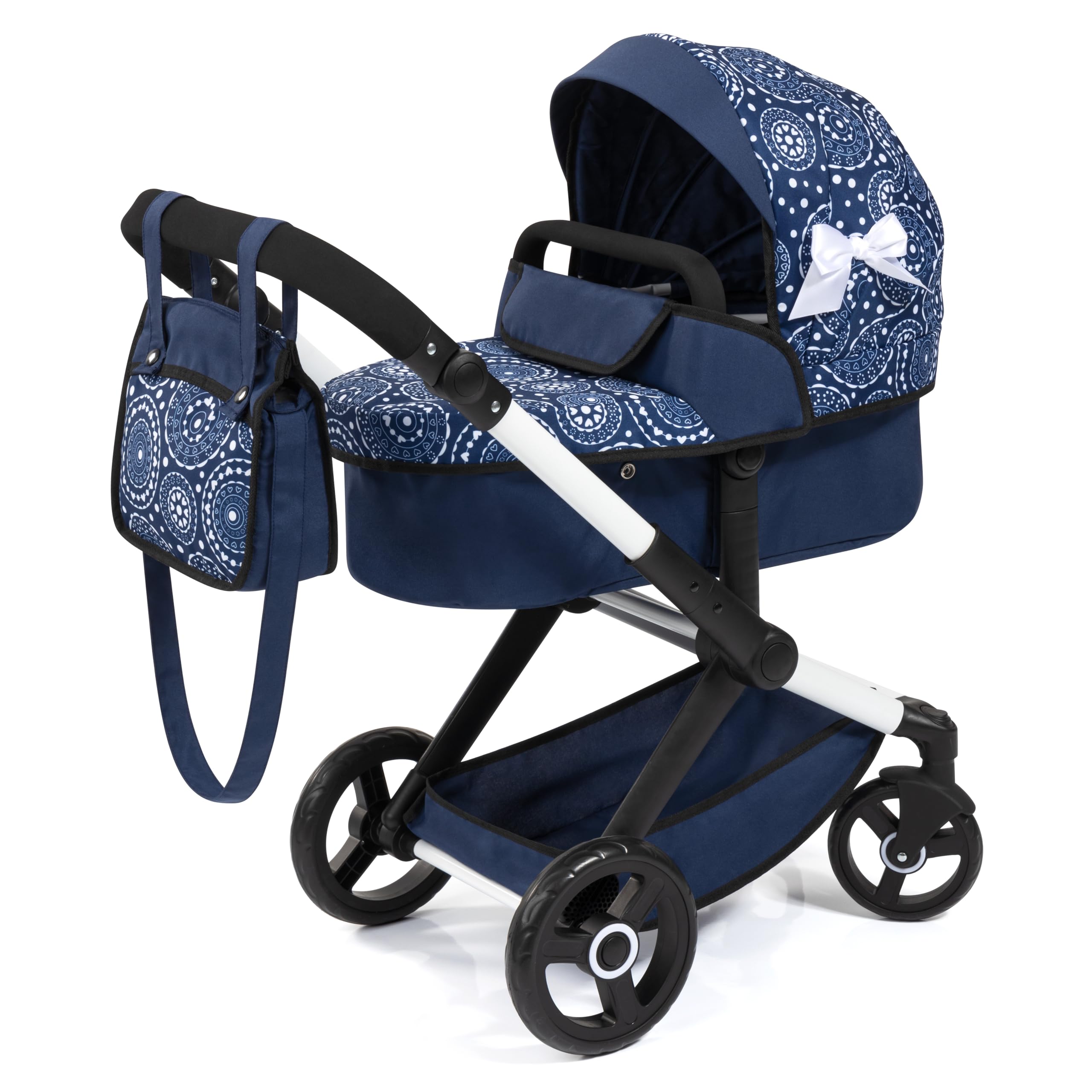 Bayer Design 17073AB Dolls pram XEO, doll stroller, carriage pram with bag, convertible, height-adjustable, Blue