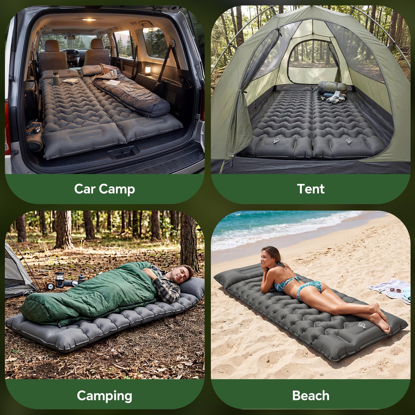 PHYSEN Materassino da campeggio autogonfiabile con cinghie a 360° - impermeabile con pompa a pedale per attività all'aperto, spiaggia, auto e camper - Gonfiabile rapidamente e fissabile